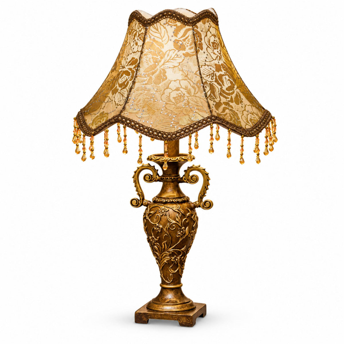 European Royal Style Table Lamp with Floral Fabric Shade