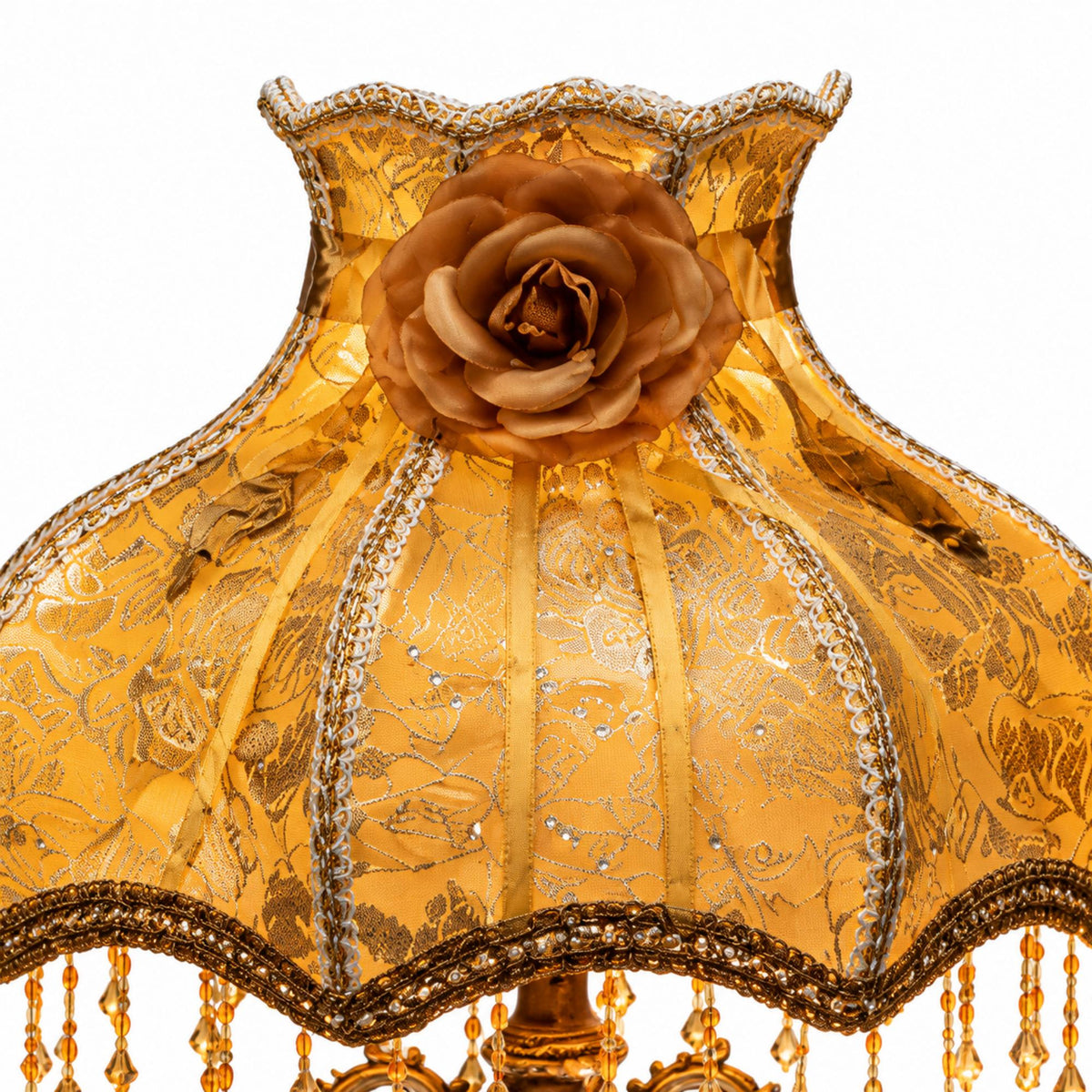 Vintage Victorian Table Lamp with Floral Fabric Shade