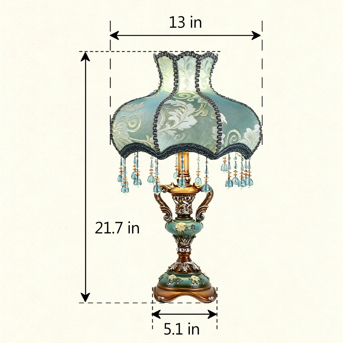 European Vintage Table Lamp with Turquoise Blue Floral Shade