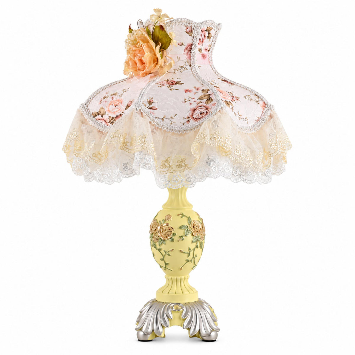 Romantic Cottage Table Lamp with Floral Lace Shade