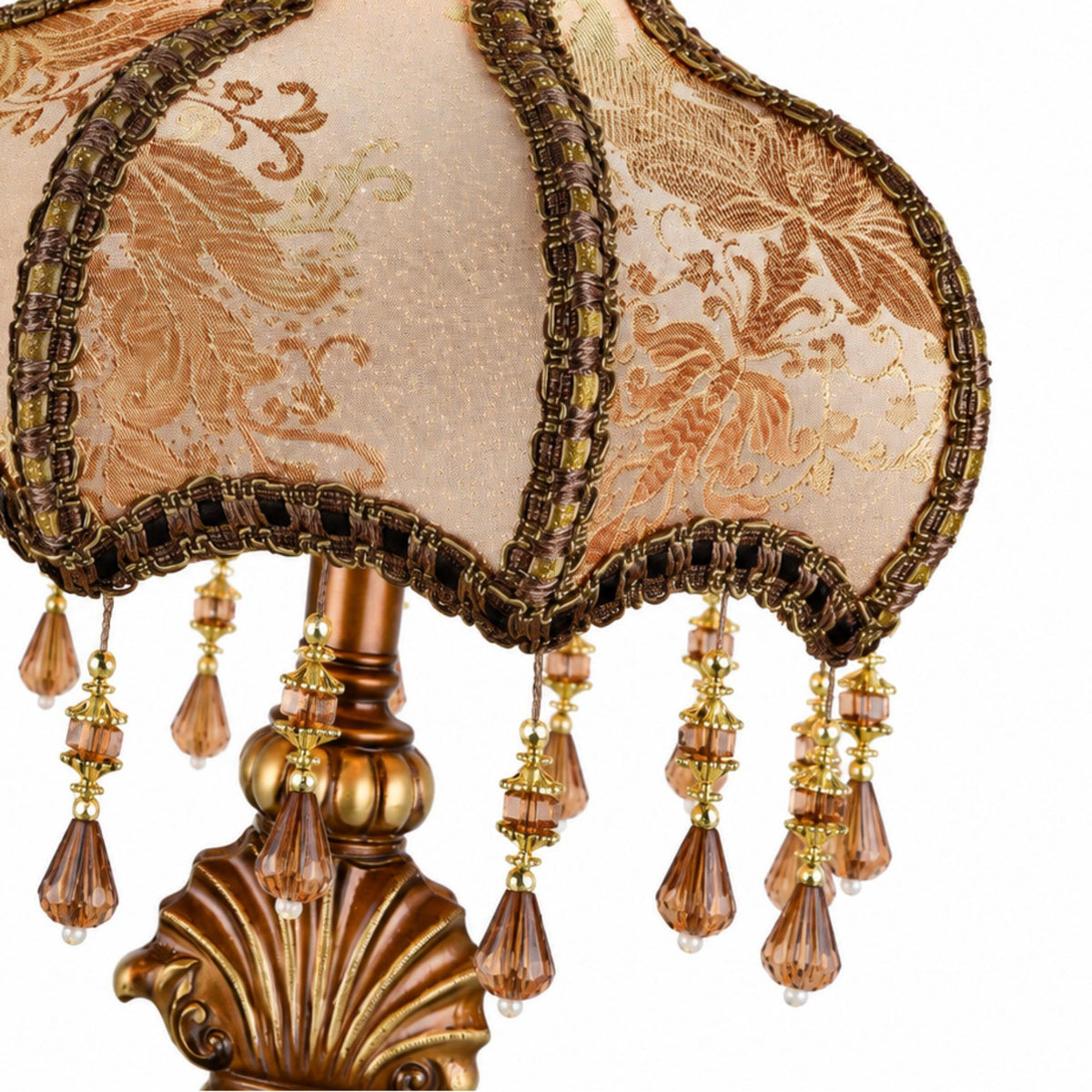 Antique Victorian Table Lamp with Damask Fabric Shade