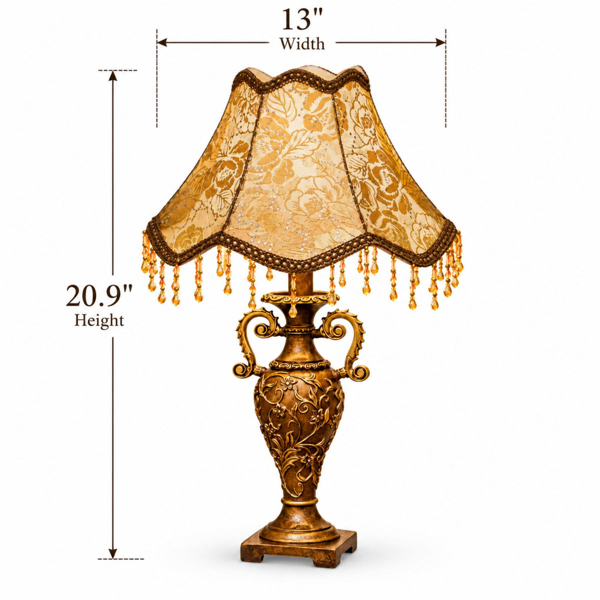 European Royal Style Table Lamp with Floral Fabric Shade