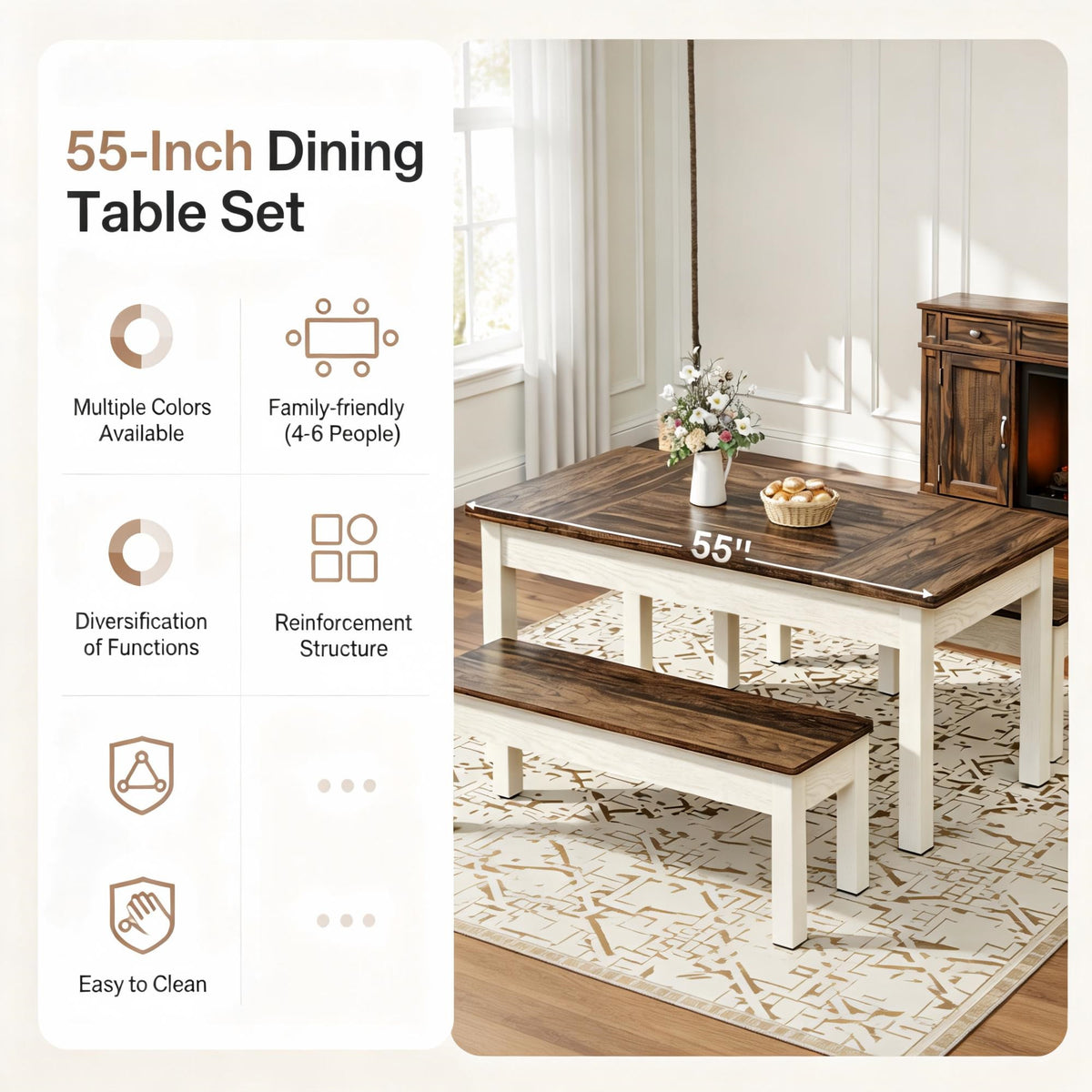 Two-Tone Dining Set with Matching Bench Seating
