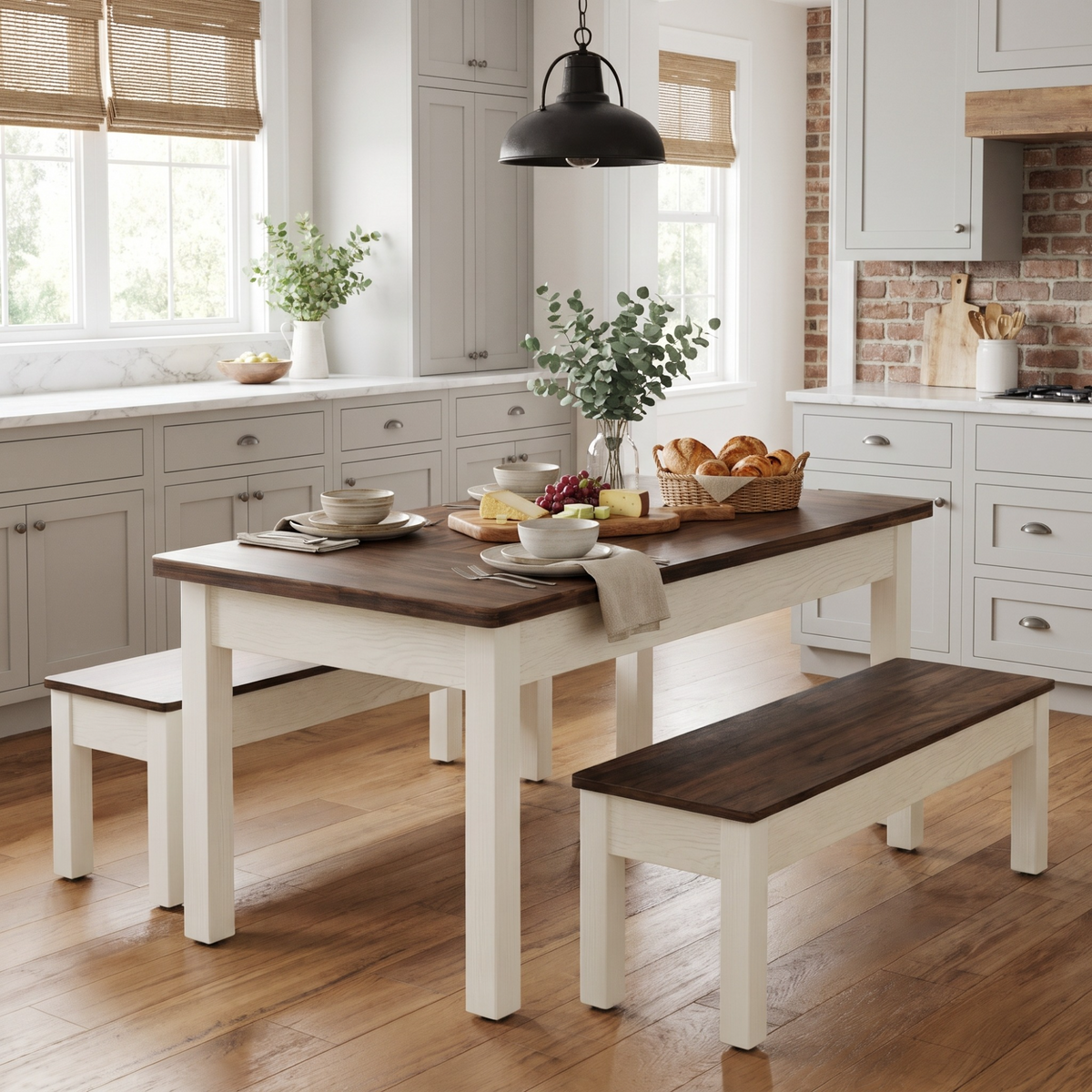 Two-Tone Dining Set with Matching Bench Seating