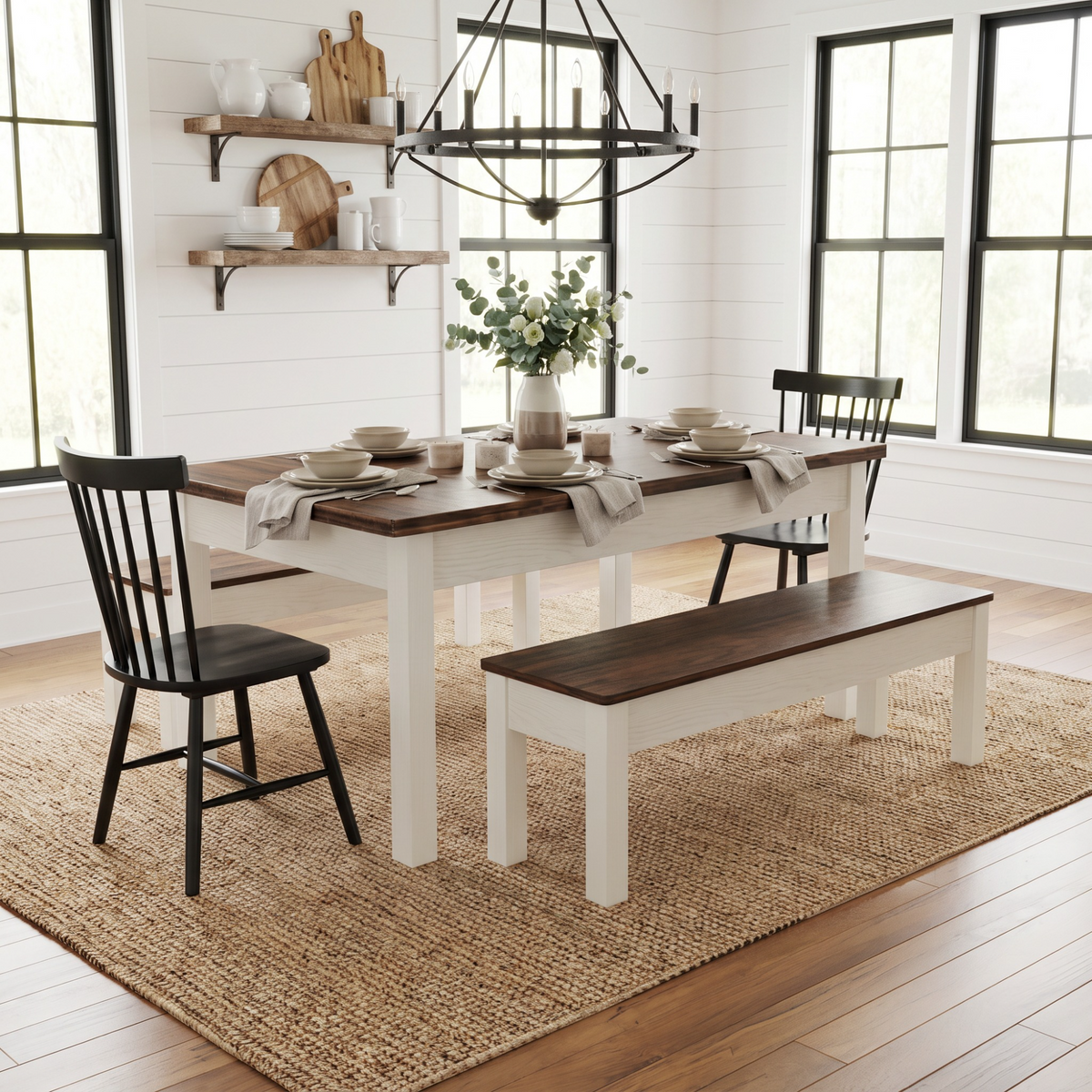 Two-Tone Dining Set with Matching Bench Seating