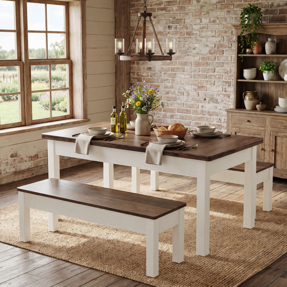 Two-Tone Dining Set with Matching Bench Seating