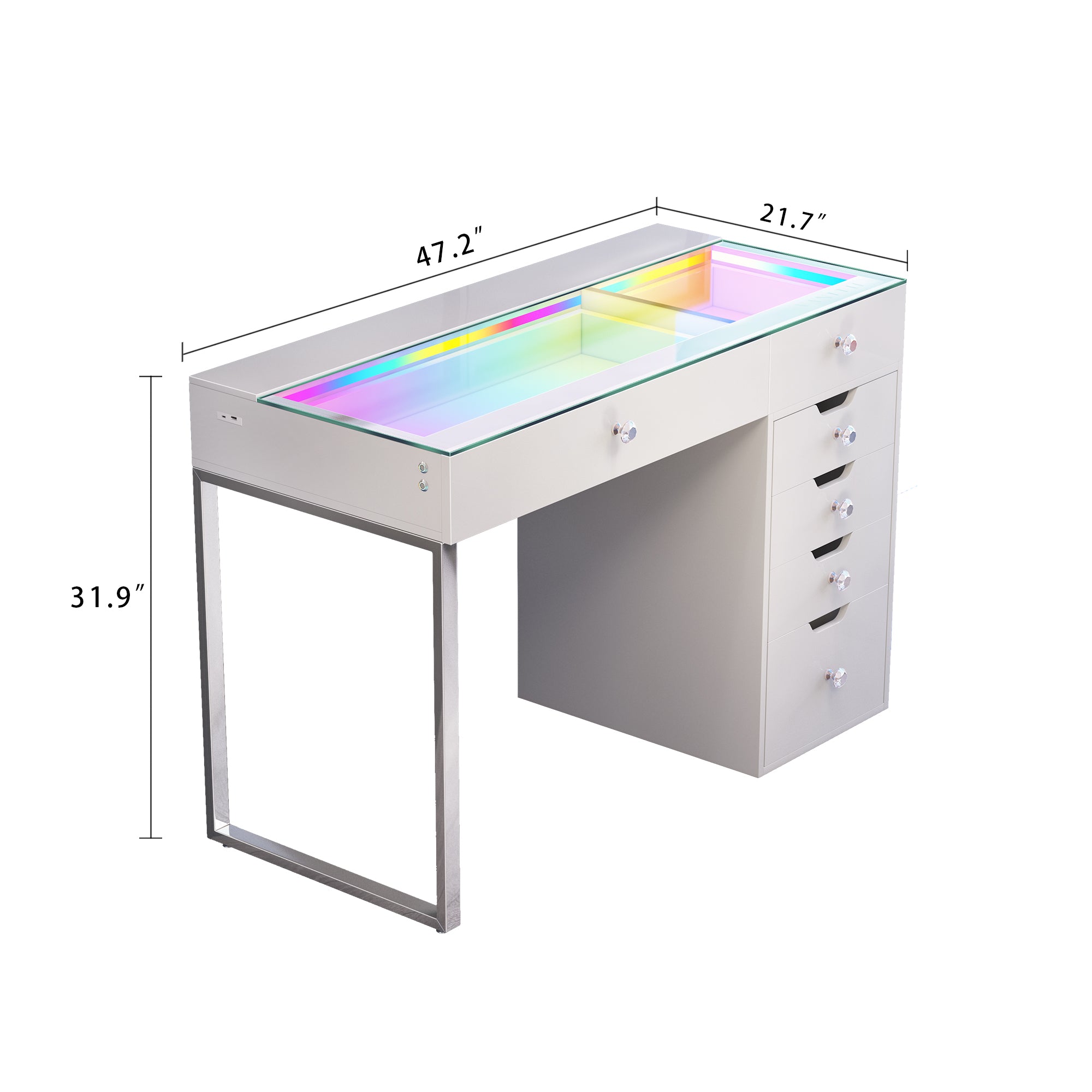 VANITII Diana RGB Vanity Desk - 6 Storage Drawers