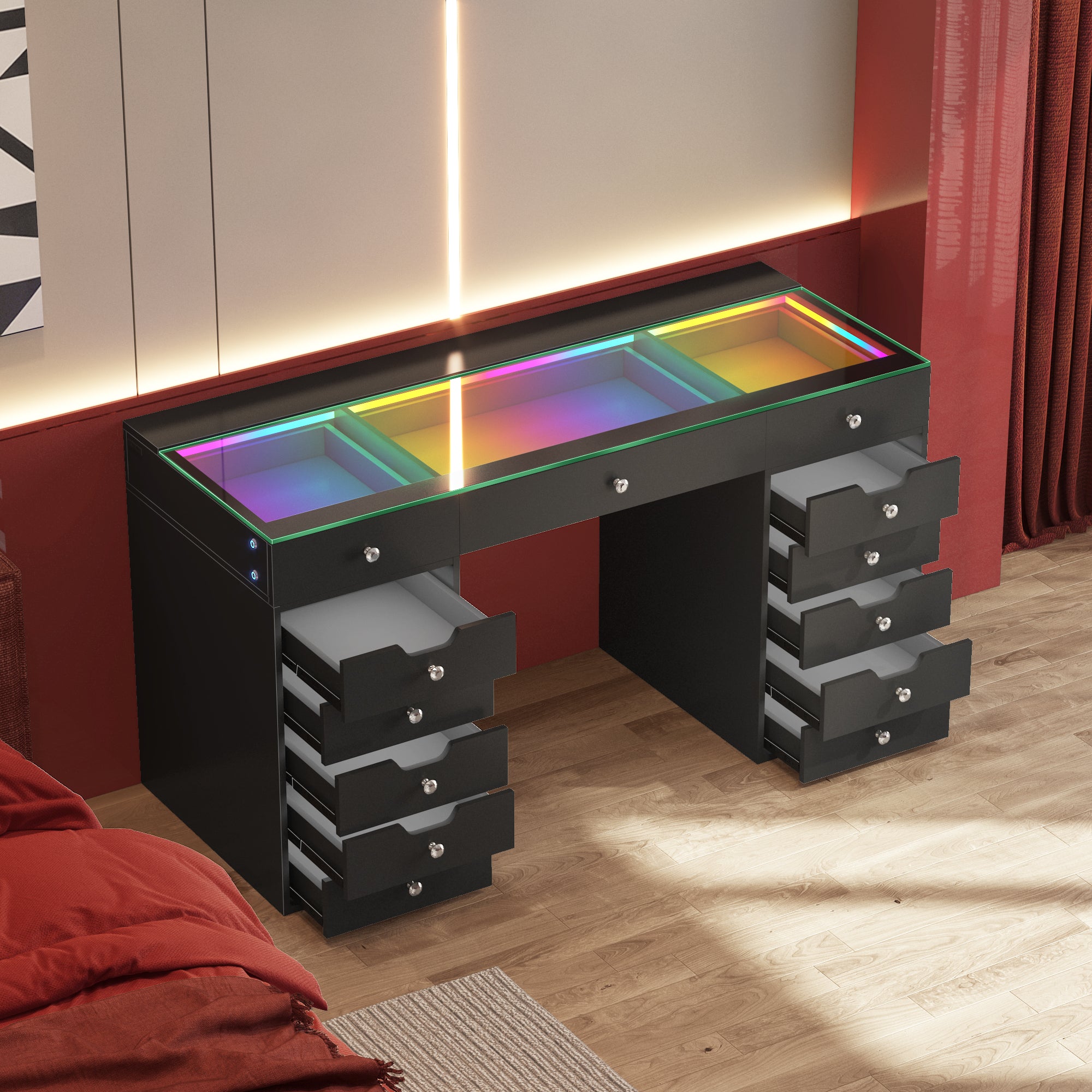 VANITII Eva Vanity Desk  - 13 Storage Drawers with Full Light &RGB