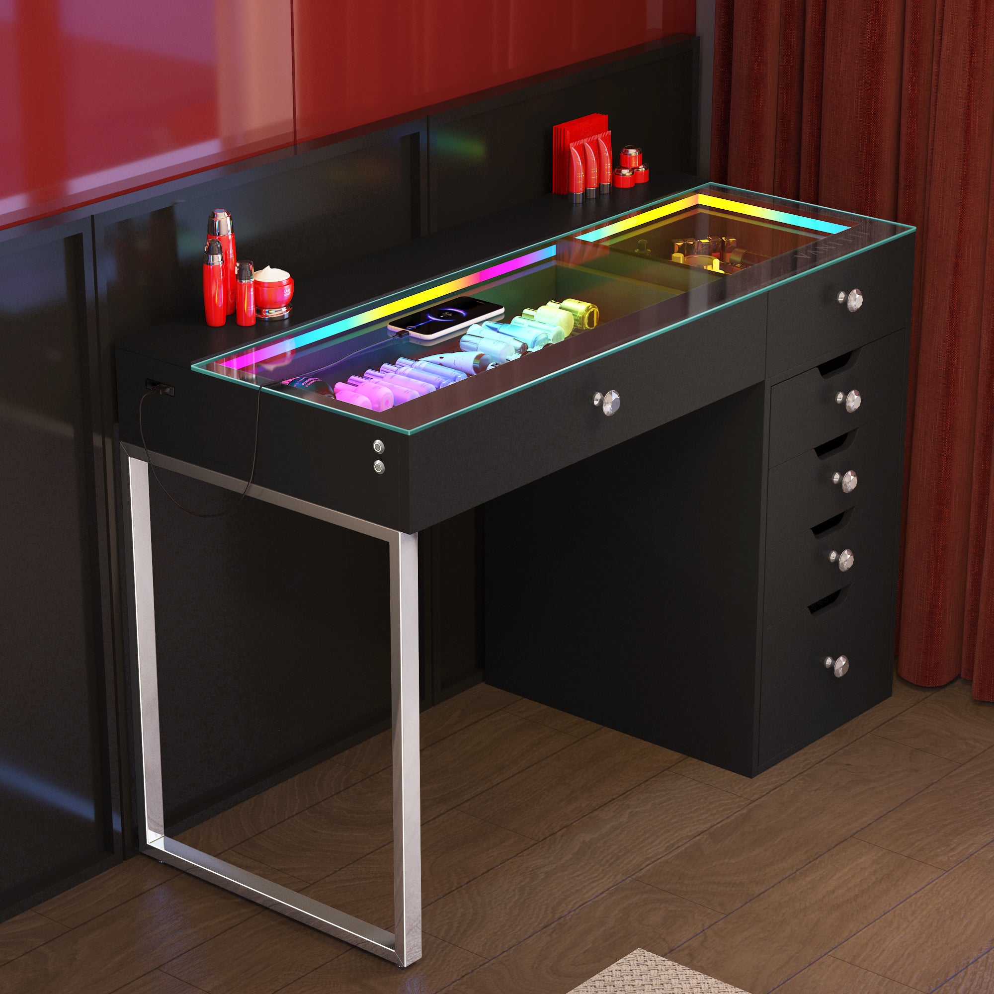 VANITII Diana RGB Vanity Desk - 6 Storage Drawers