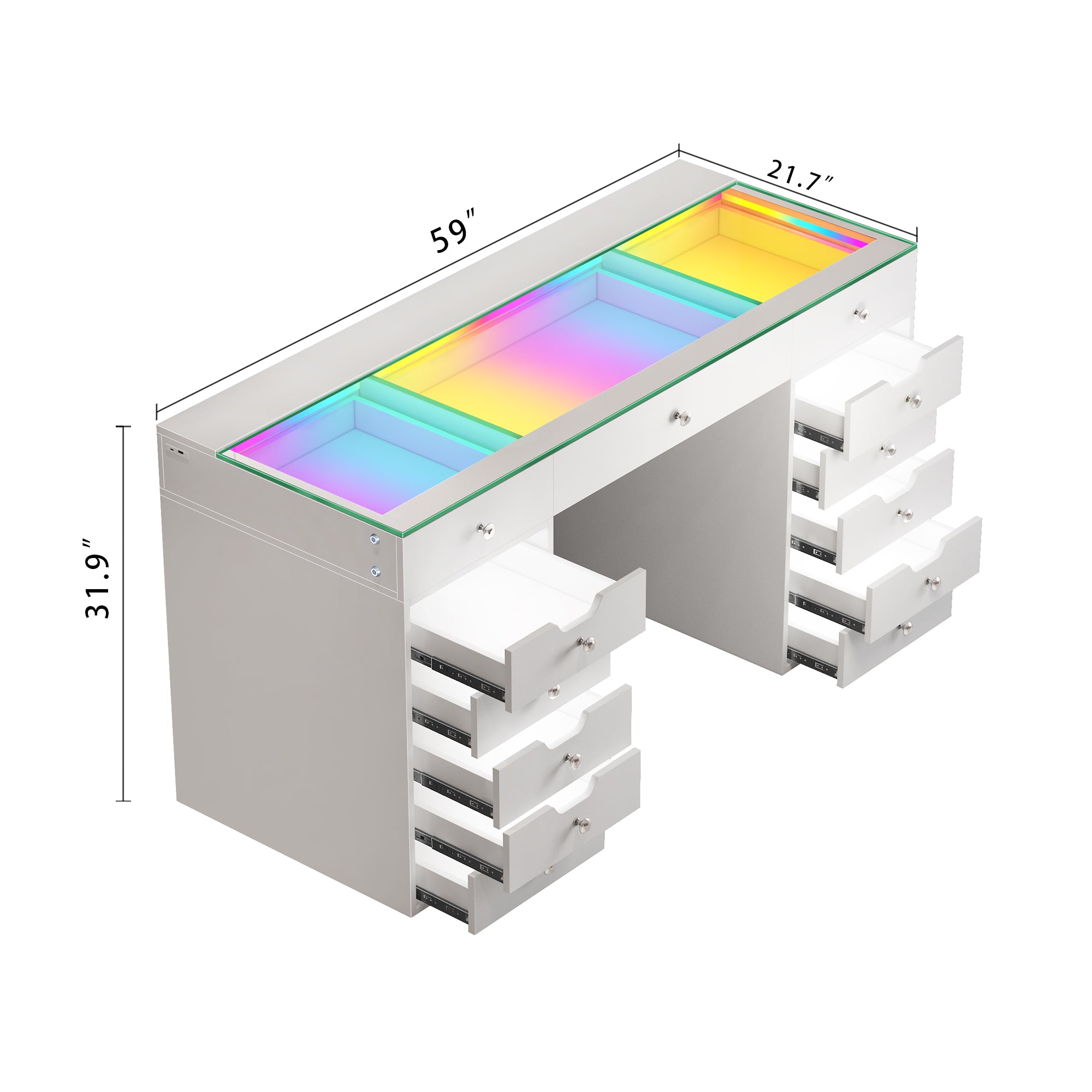 VANITII Eva Vanity Desk  - 13 Storage Drawers with Full Light &RGB