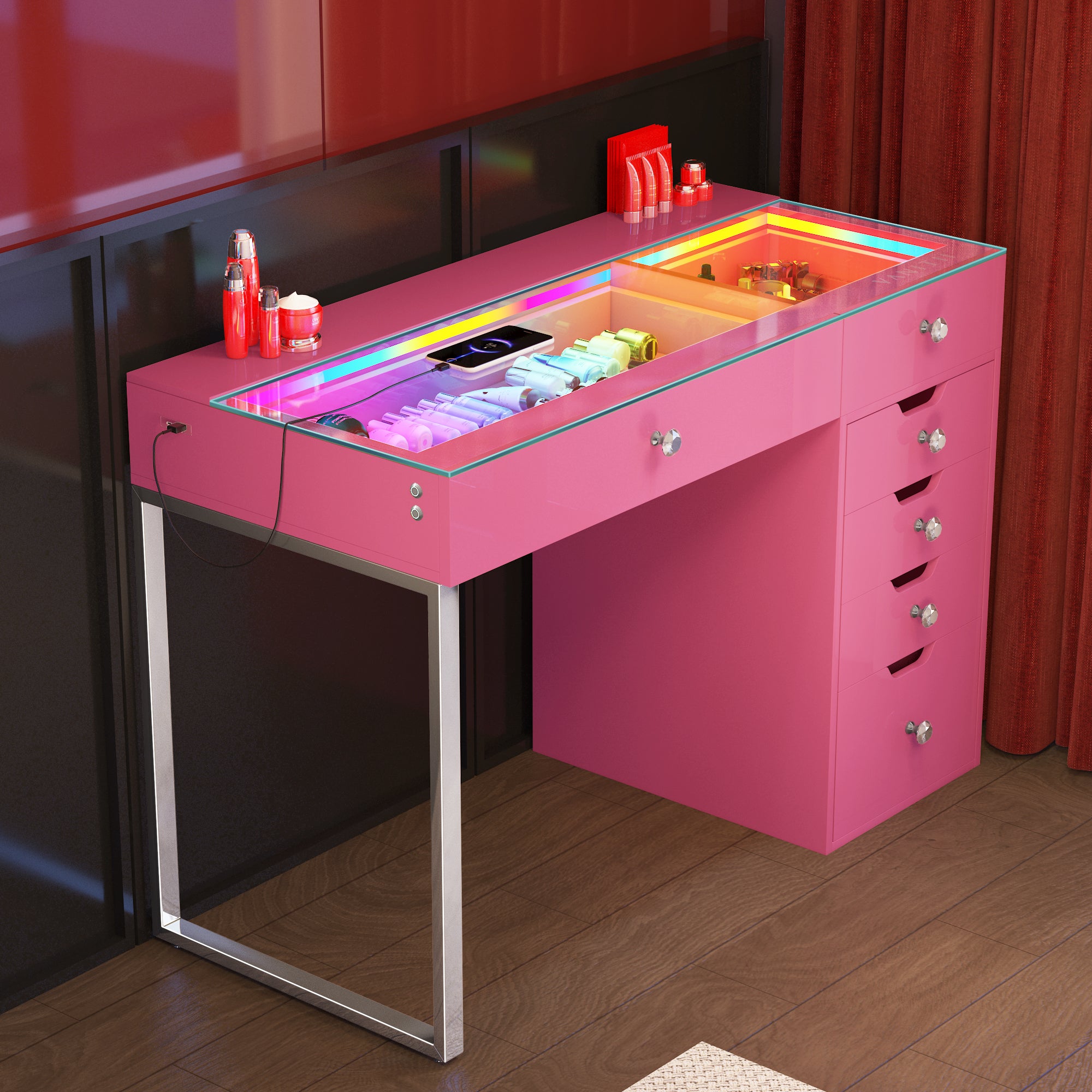 VANITII Diana RGB Vanity Desk - 6 Storage Drawers