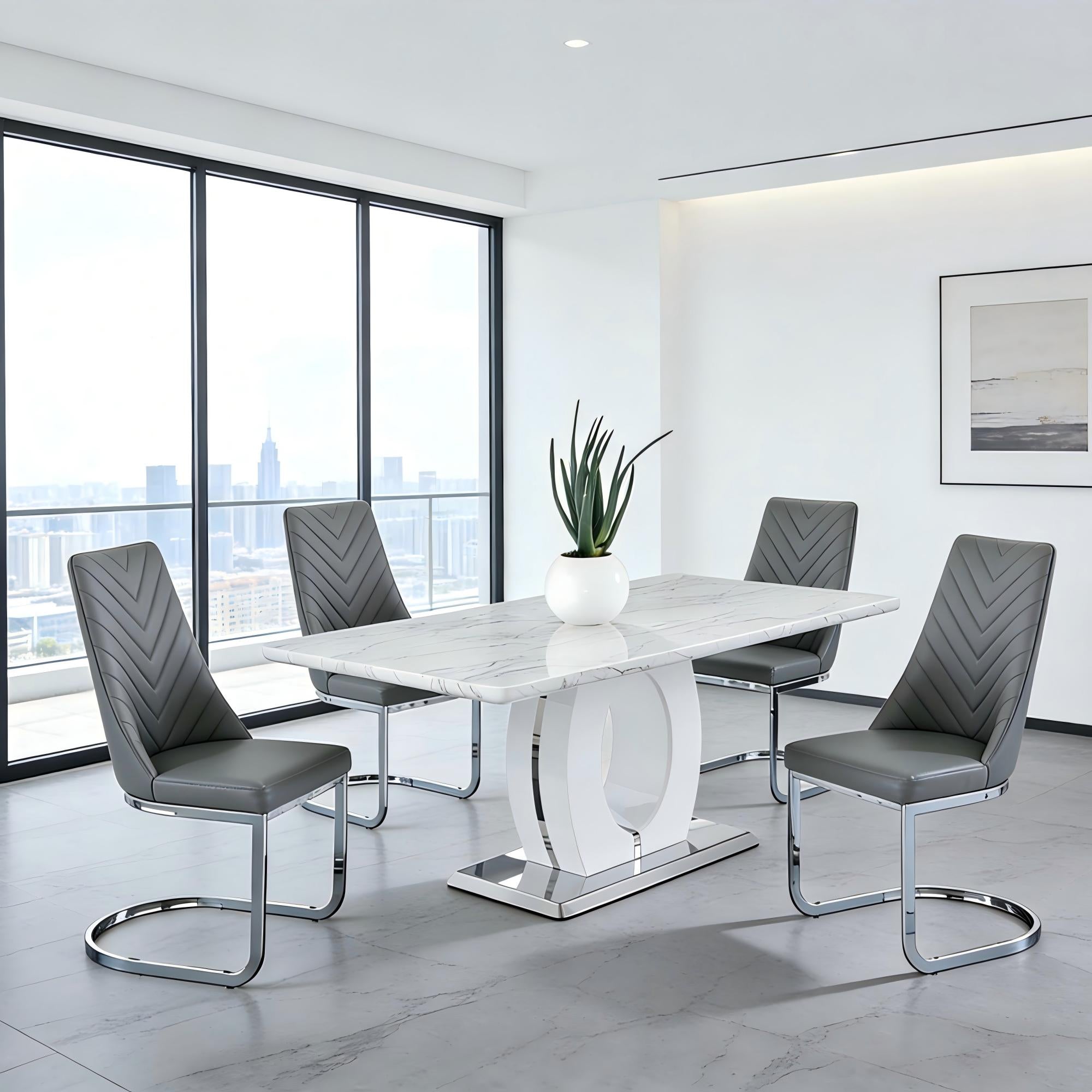 High Gloss Table and  Leather Chair-2PCS/CTN