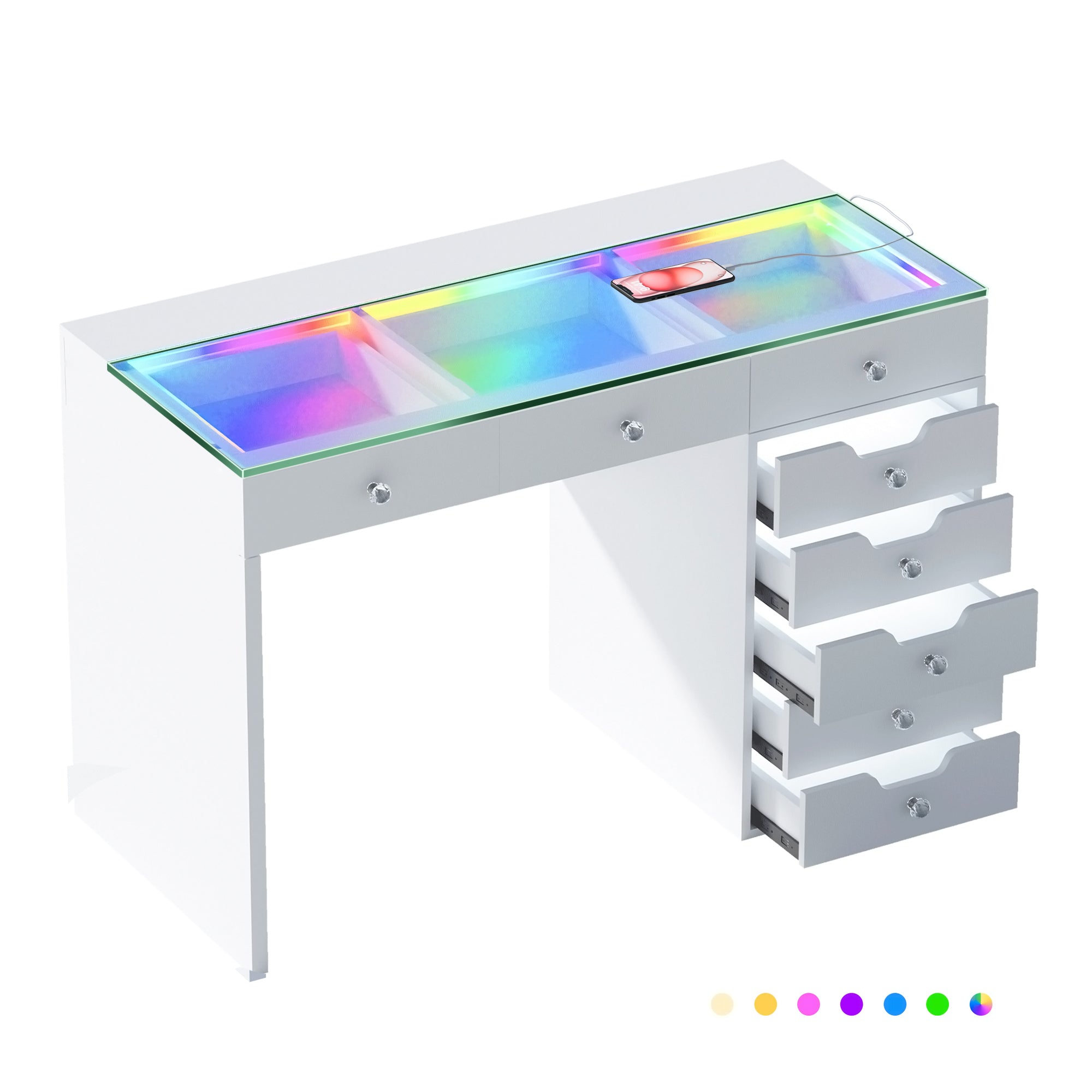 VANITII Diana RGB Vanity Desk with Light - 8 Storage Drawers