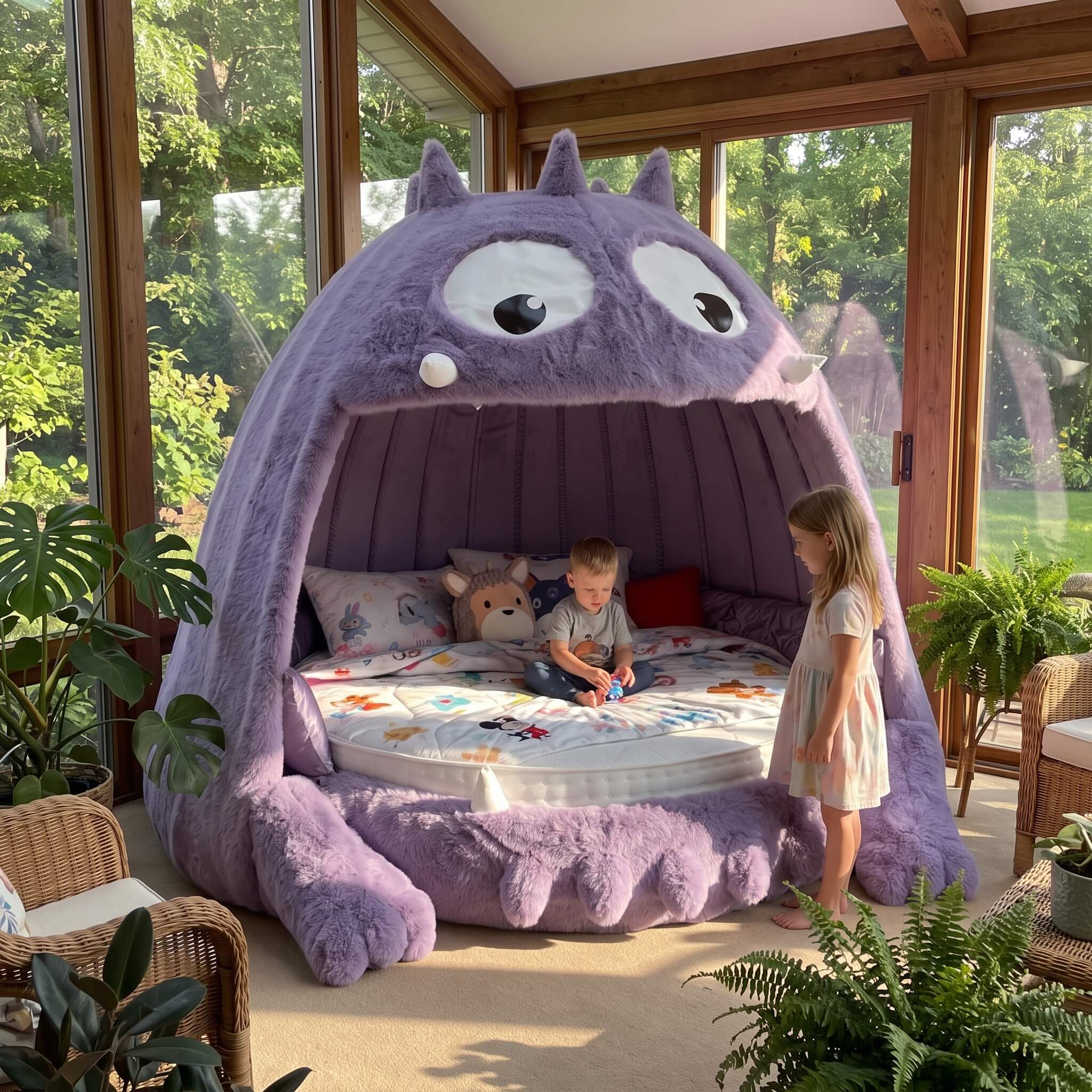 Monster Gobbler's Bed – Whimsical Purple Kids Novelty Bed