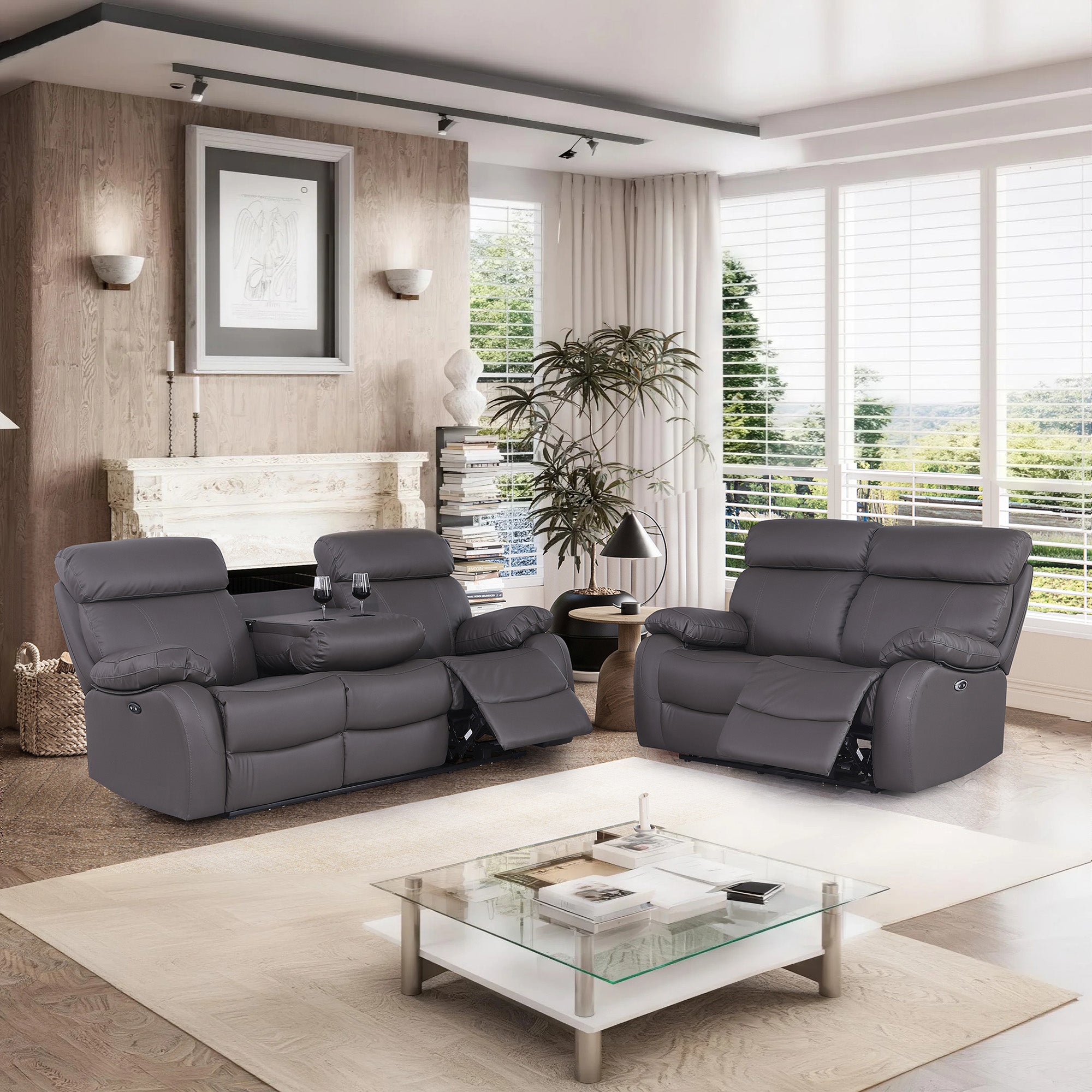 Power Recliner Sofa & Loveseat MR2041W Gray