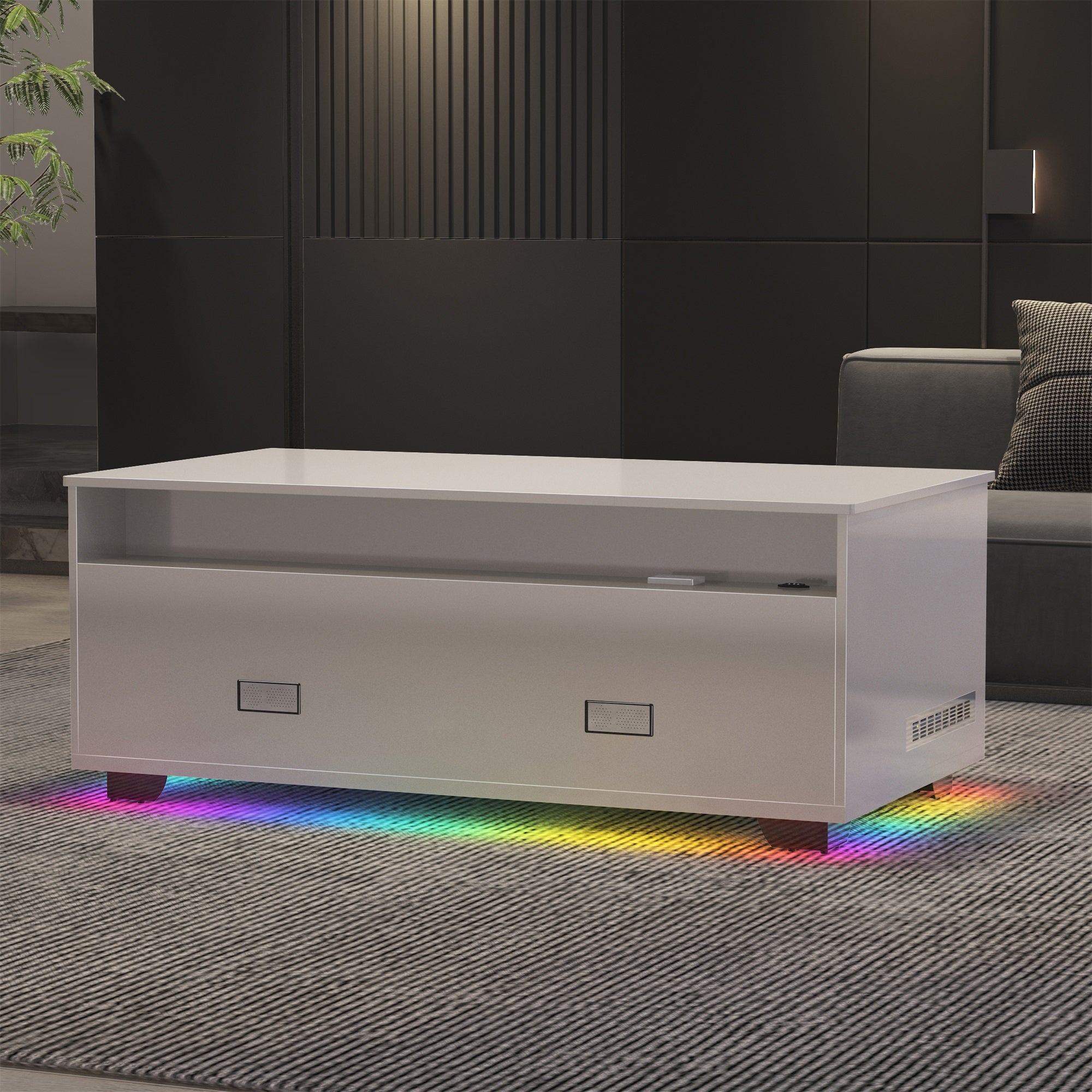 VANITII Lift Table With Spacious Storage Space and Mini Fridge