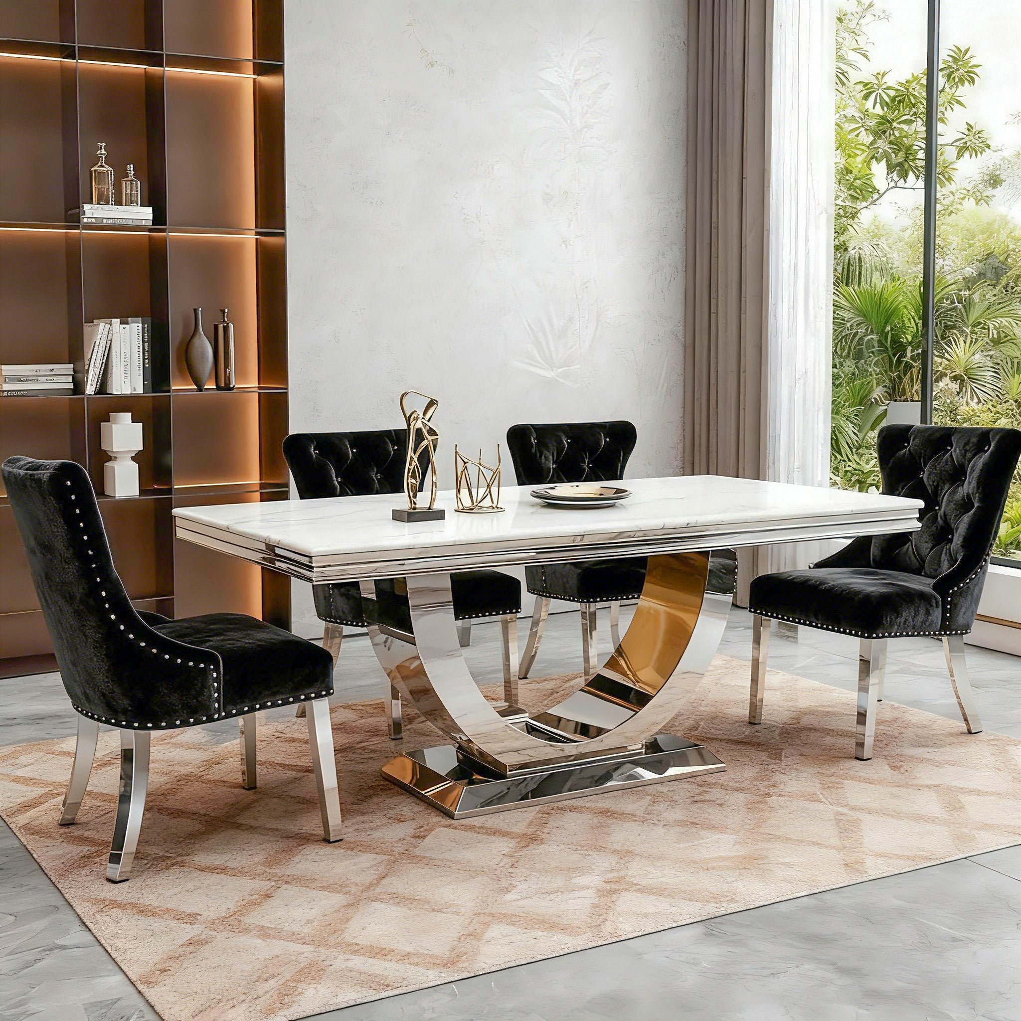 Stainless Steel Dining Table with Marble Tabletop-PX02