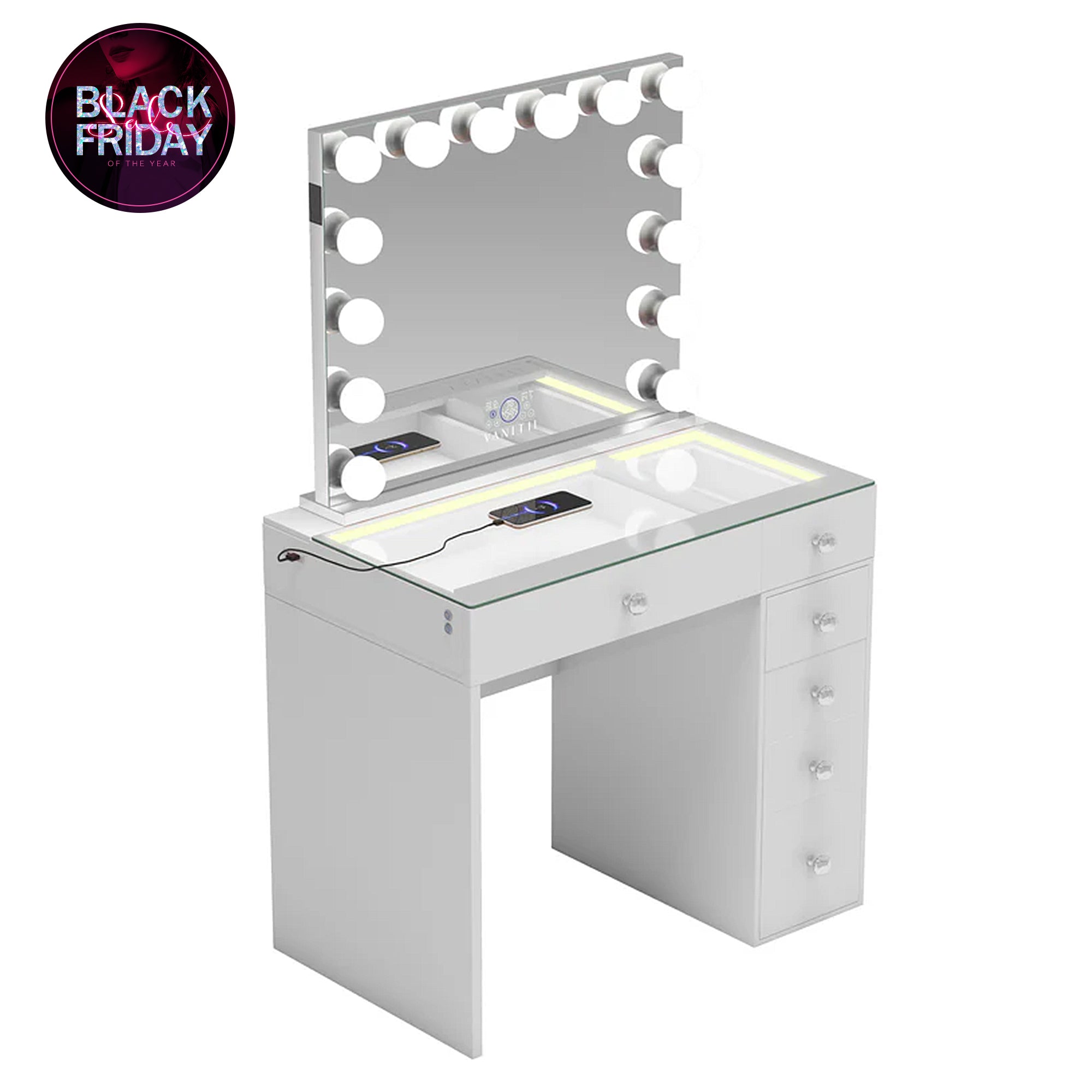 VANITII Mini Diana Vanity Desk- 6 Storage Drawers