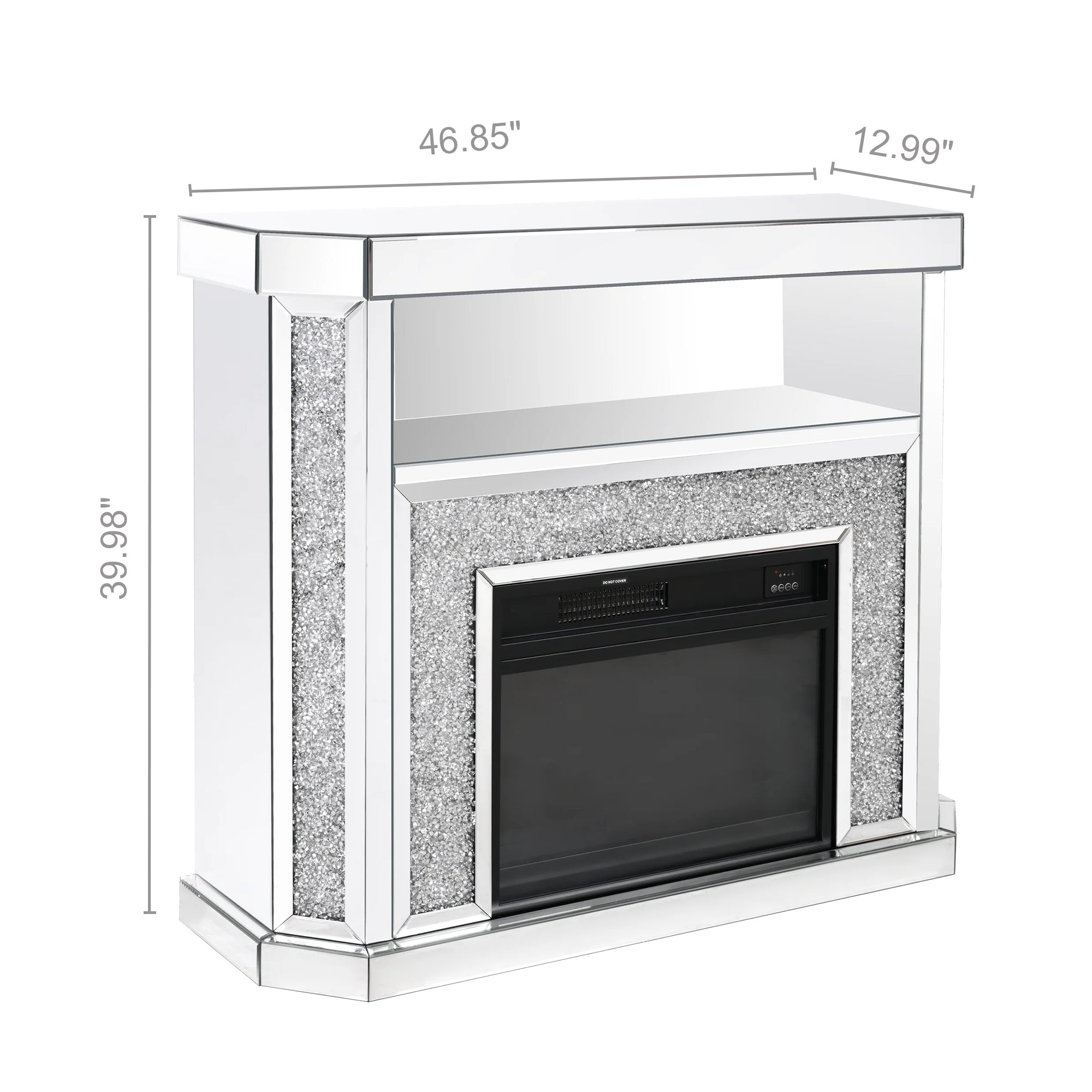 VANITII Crushed Diamonds LED Mirrored Fireplace