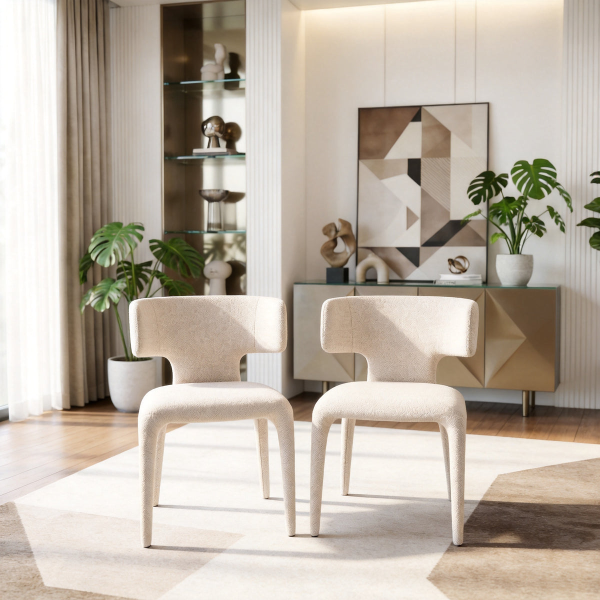 Contemporary Dining Chair - Fabric-Wrapped Legs & Curved Back Design，2PCS/CTN