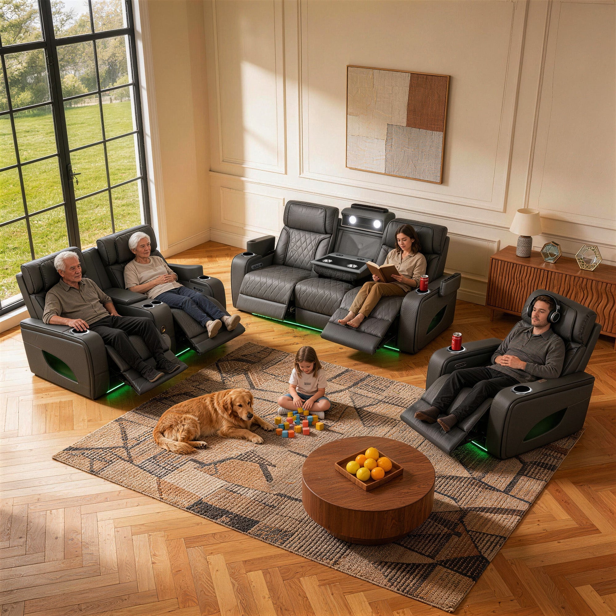 Jessie Luxury Gray Power Recliner Sofa Set