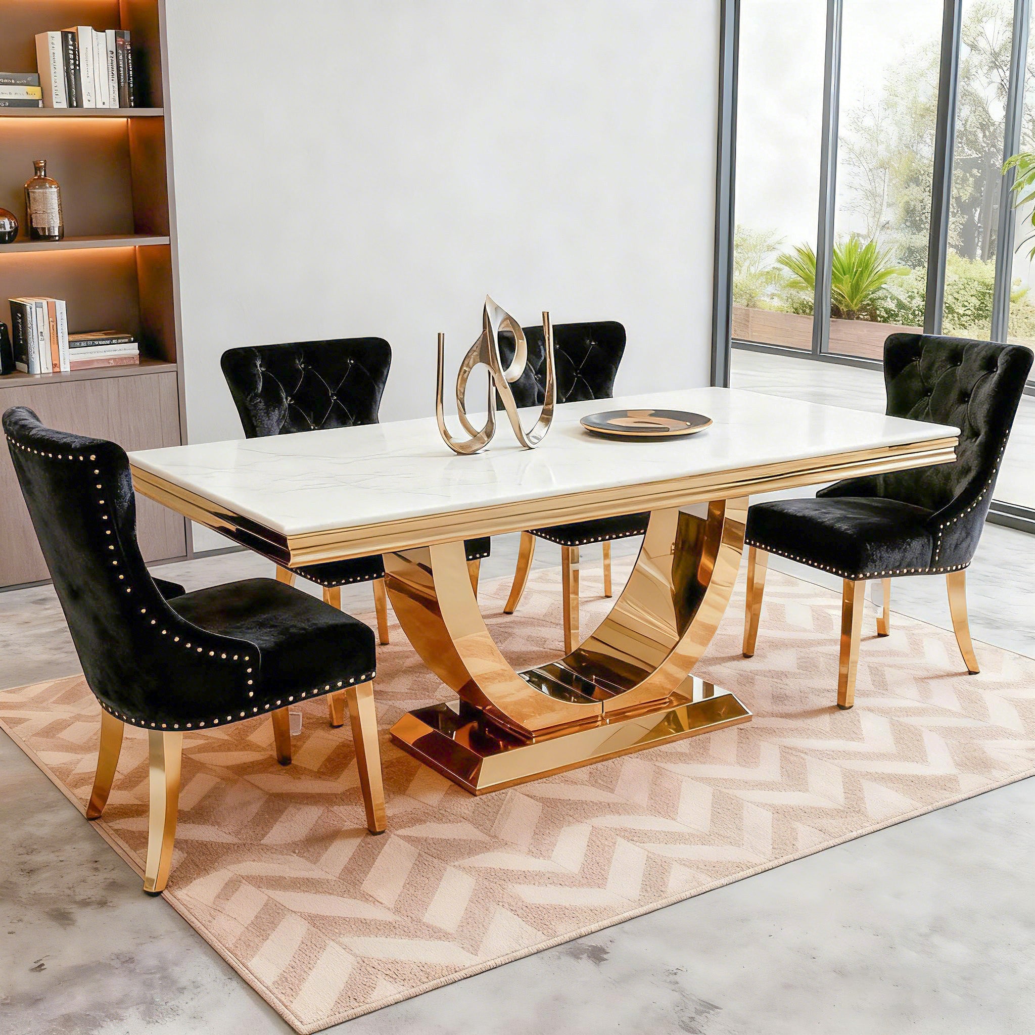 Stainless Steel Dining Table with Marble Tabletop-PX02