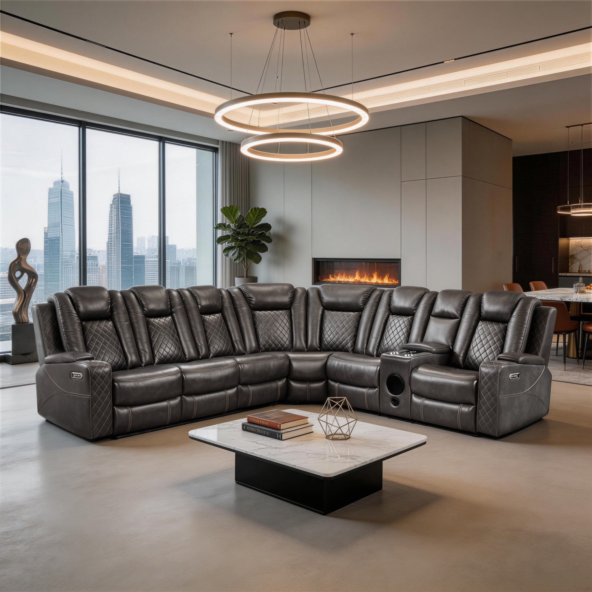 Gray Alice Power Recliner Sectional is placed in the living room,being both beautiful and practical.