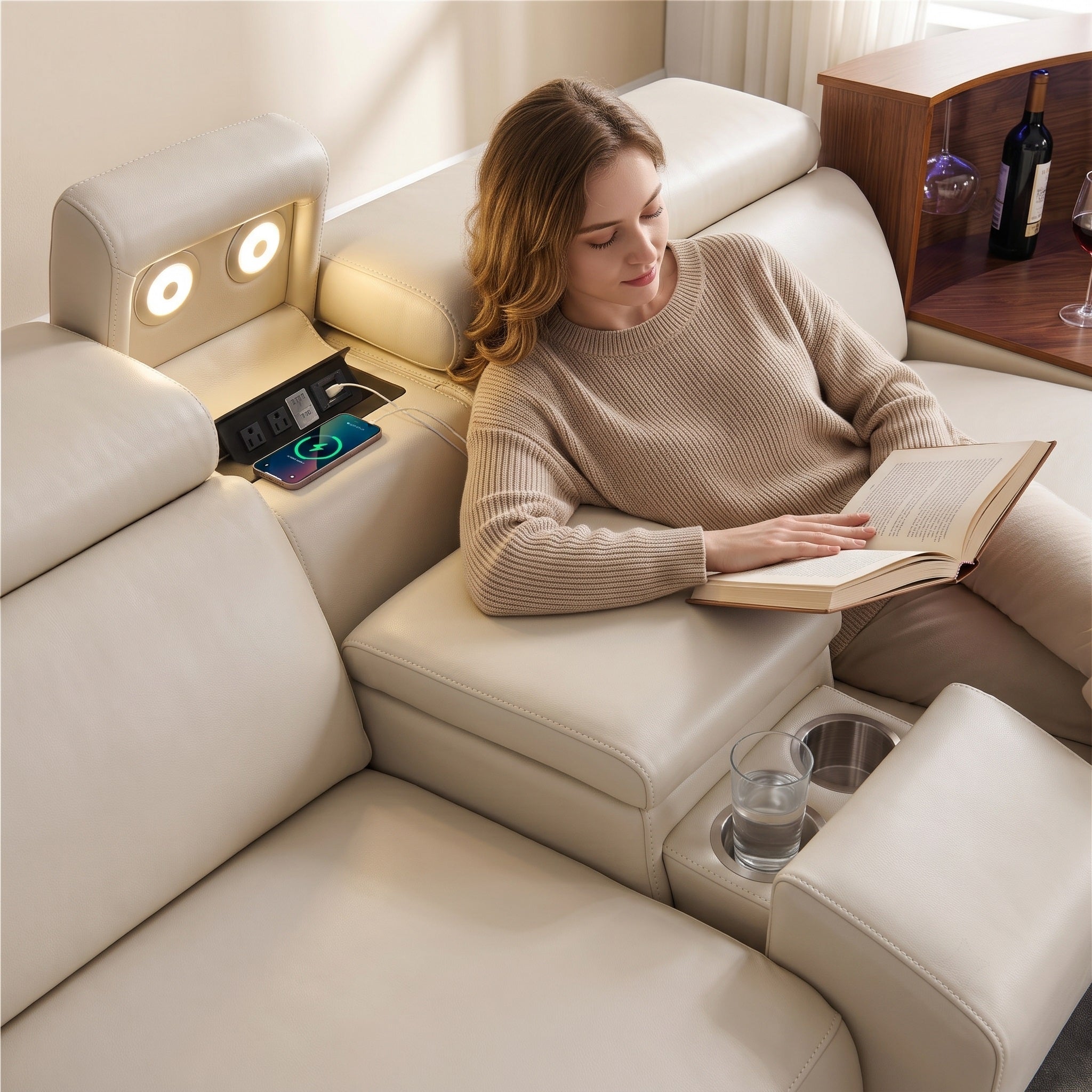 Designed with convenience and comfort in mind. One standout feature of this power reclining sofa is its integrated reading light, allowing you to indulge in your favorite books or magazines without straining your eyes.