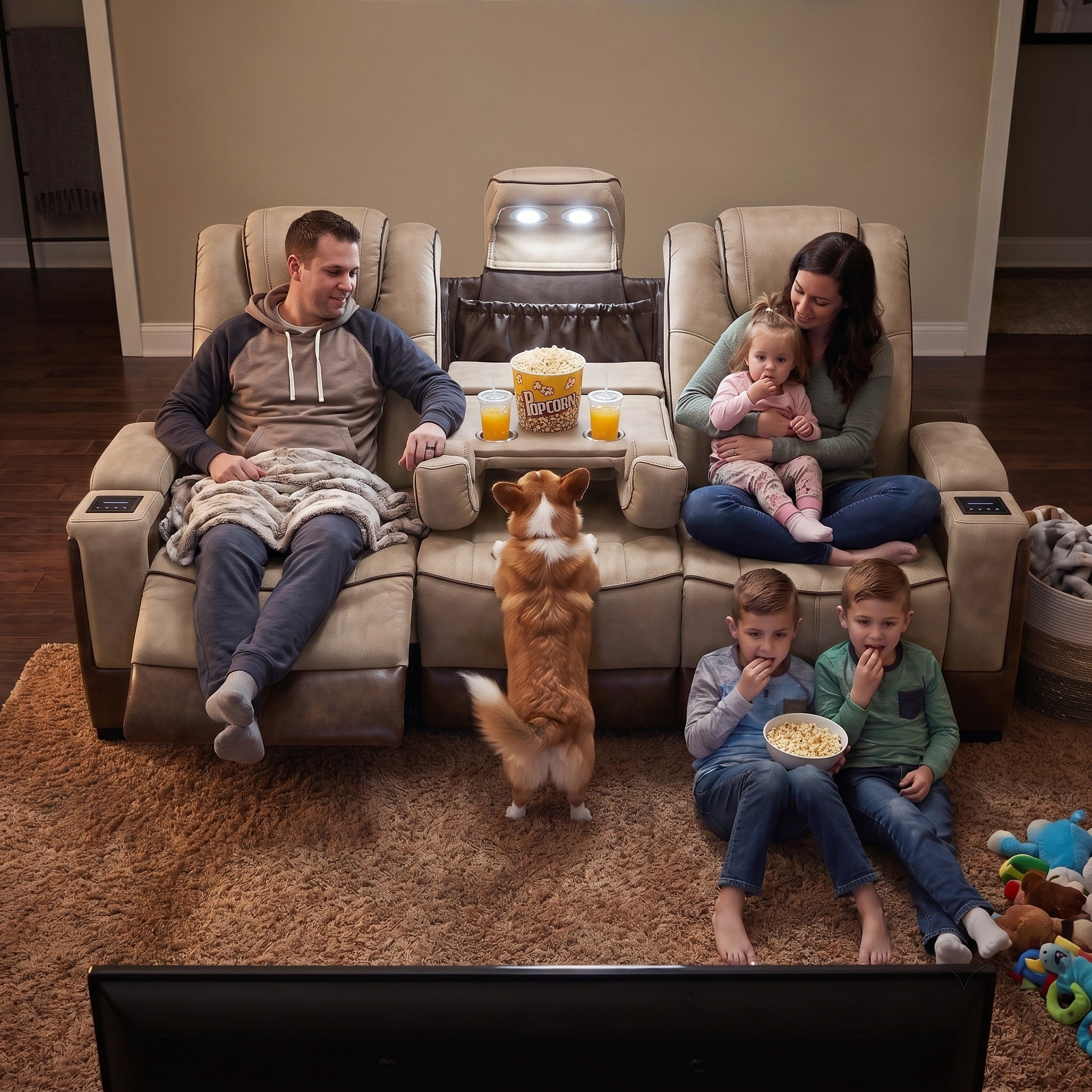 Charlie Modern Brown Power Recliner Sofa for Living Room or Home Theater