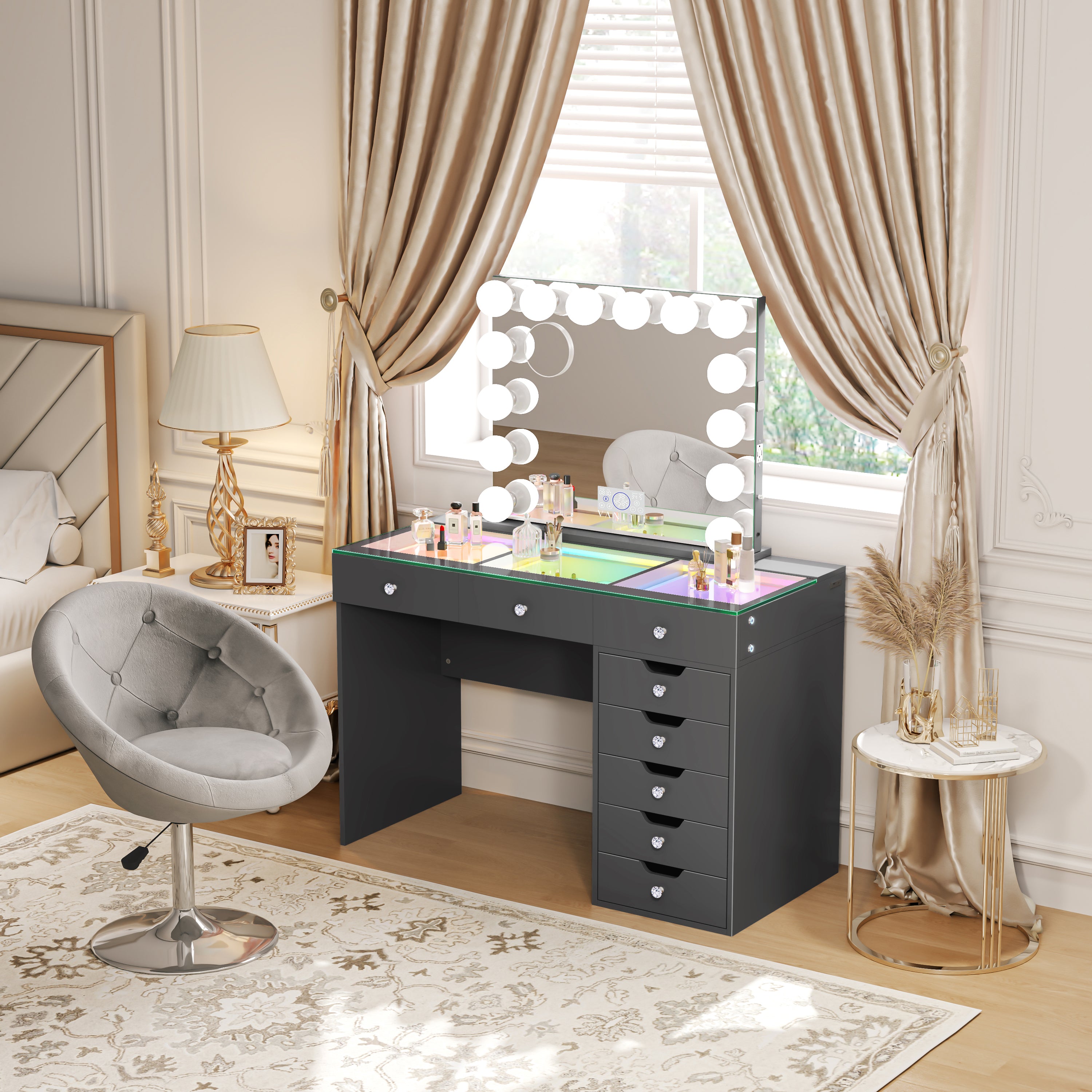 Promotion Deal!VANITII Diana Vanity Desk Set- 8 Storage Drawers with Vanity Mirror