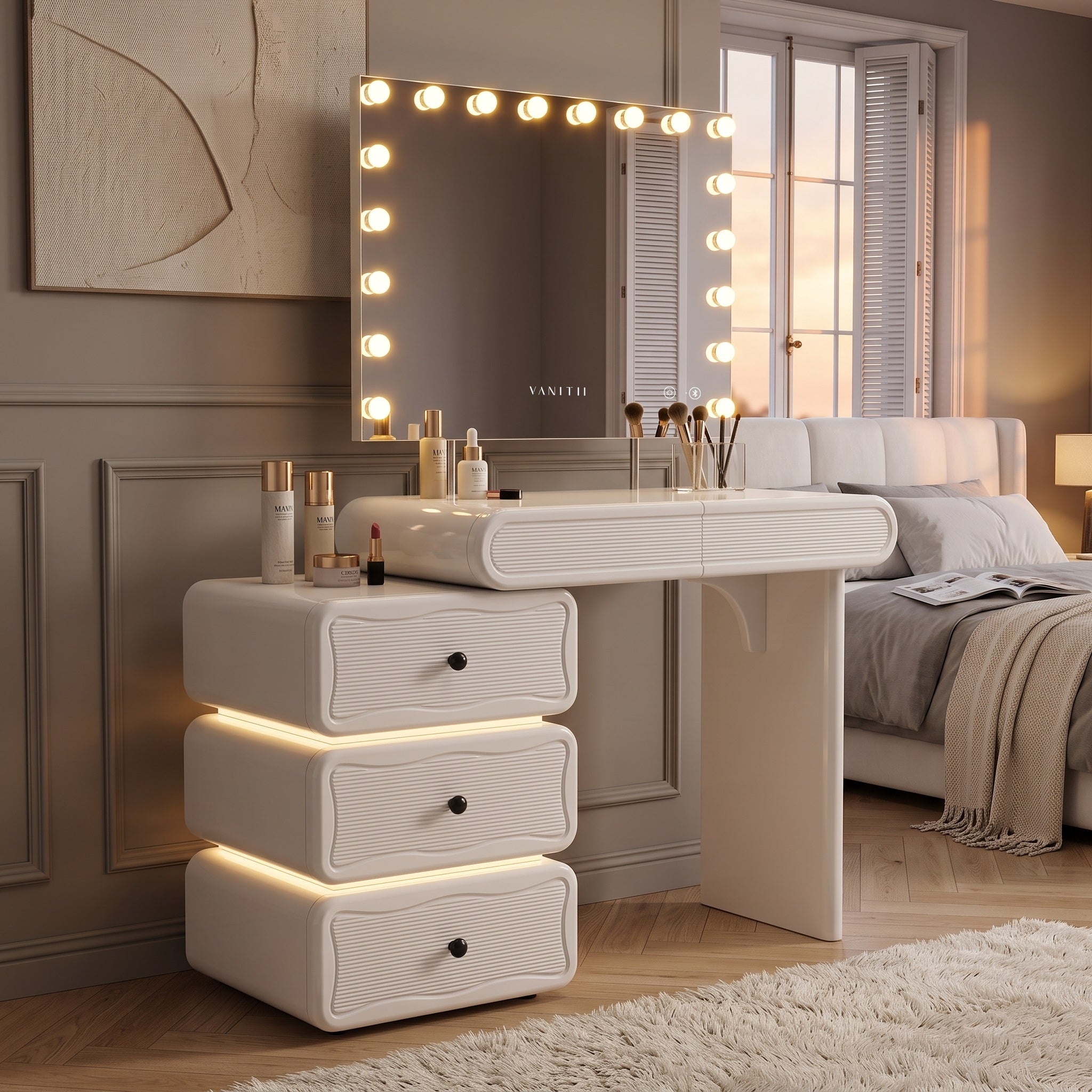 VANITII Jenny Extendable Vanity Desk Set with Sliding Drawers