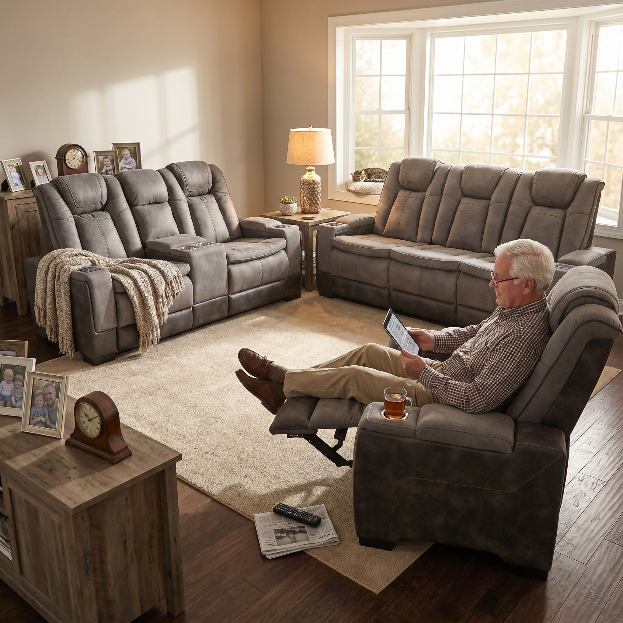 Charlie Gray Power Recliner Sofa & Loveseat & Chair