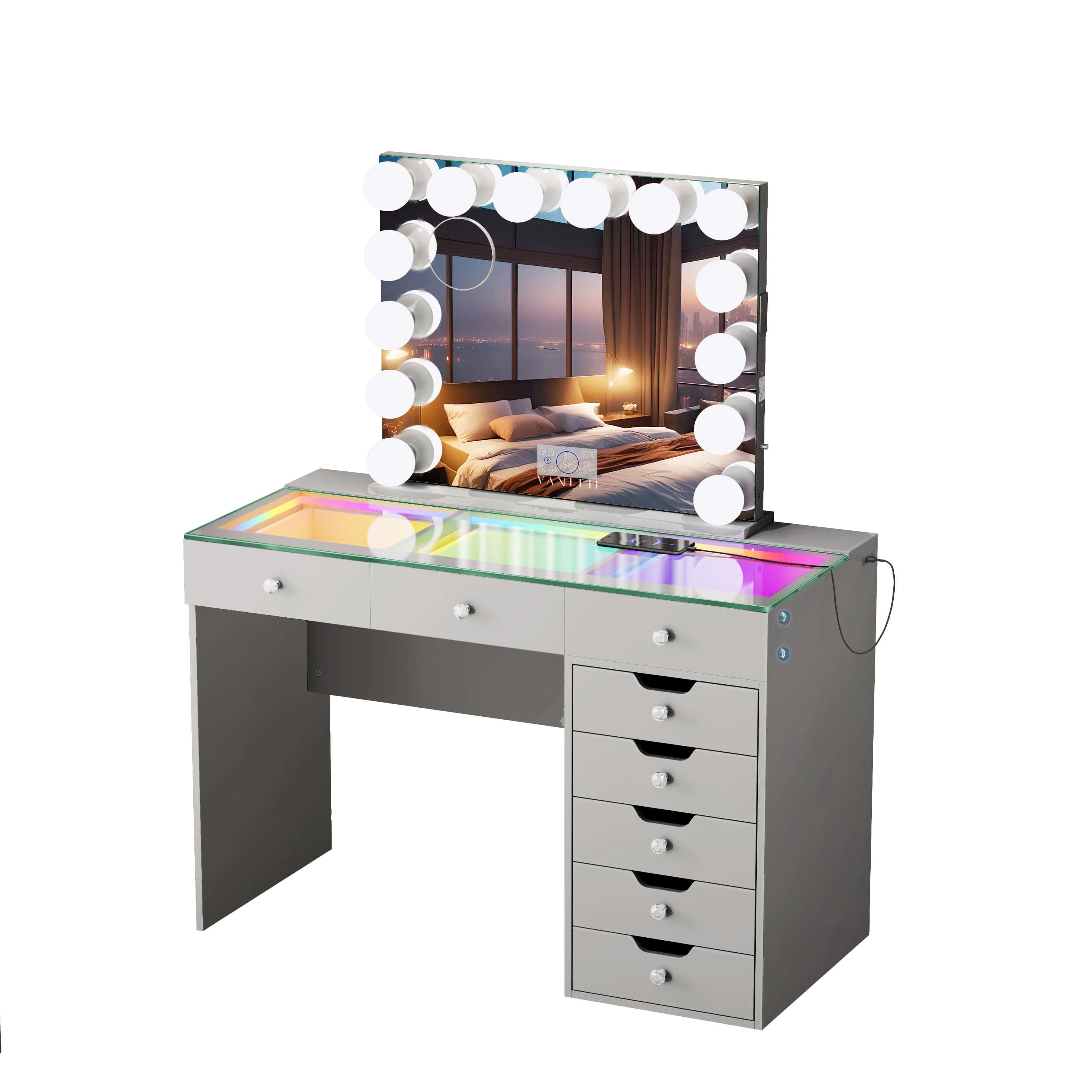 Promotion Deal!VANITII Diana Vanity Desk Set- 8 Storage Drawers with Vanity Mirror