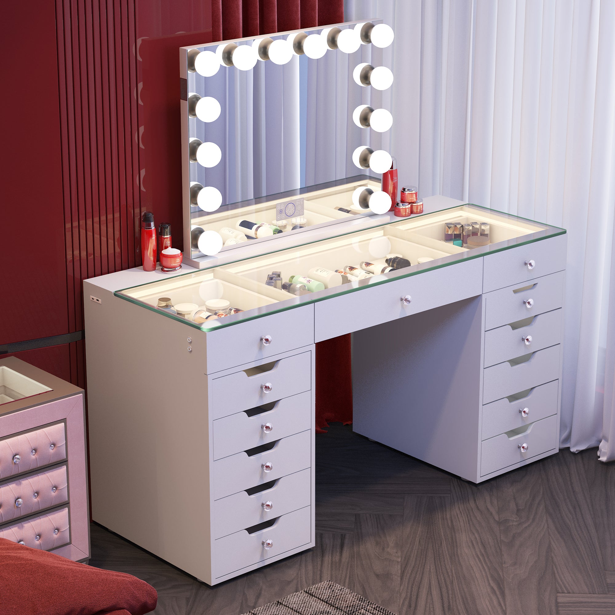 VANITII Eva Vanity Desk - 13 Storage Drawers