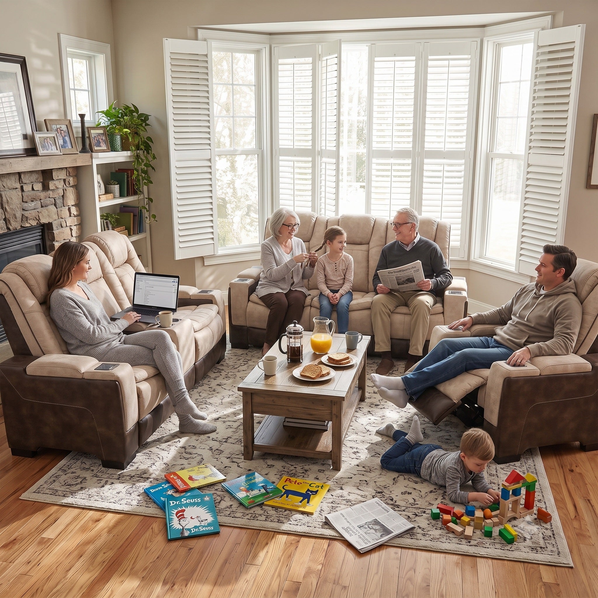 Charlie Brown Power Recliner Sofa & Loveseat & Chair