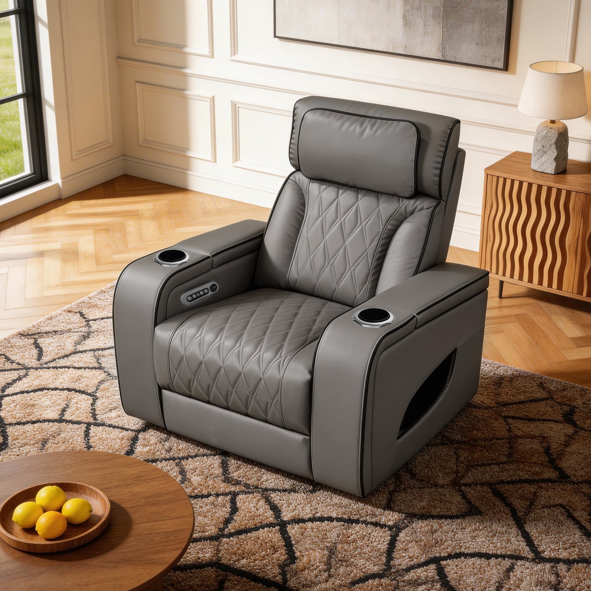 Jessie Power Recliner Chair - Modern Gray Leather Armchair