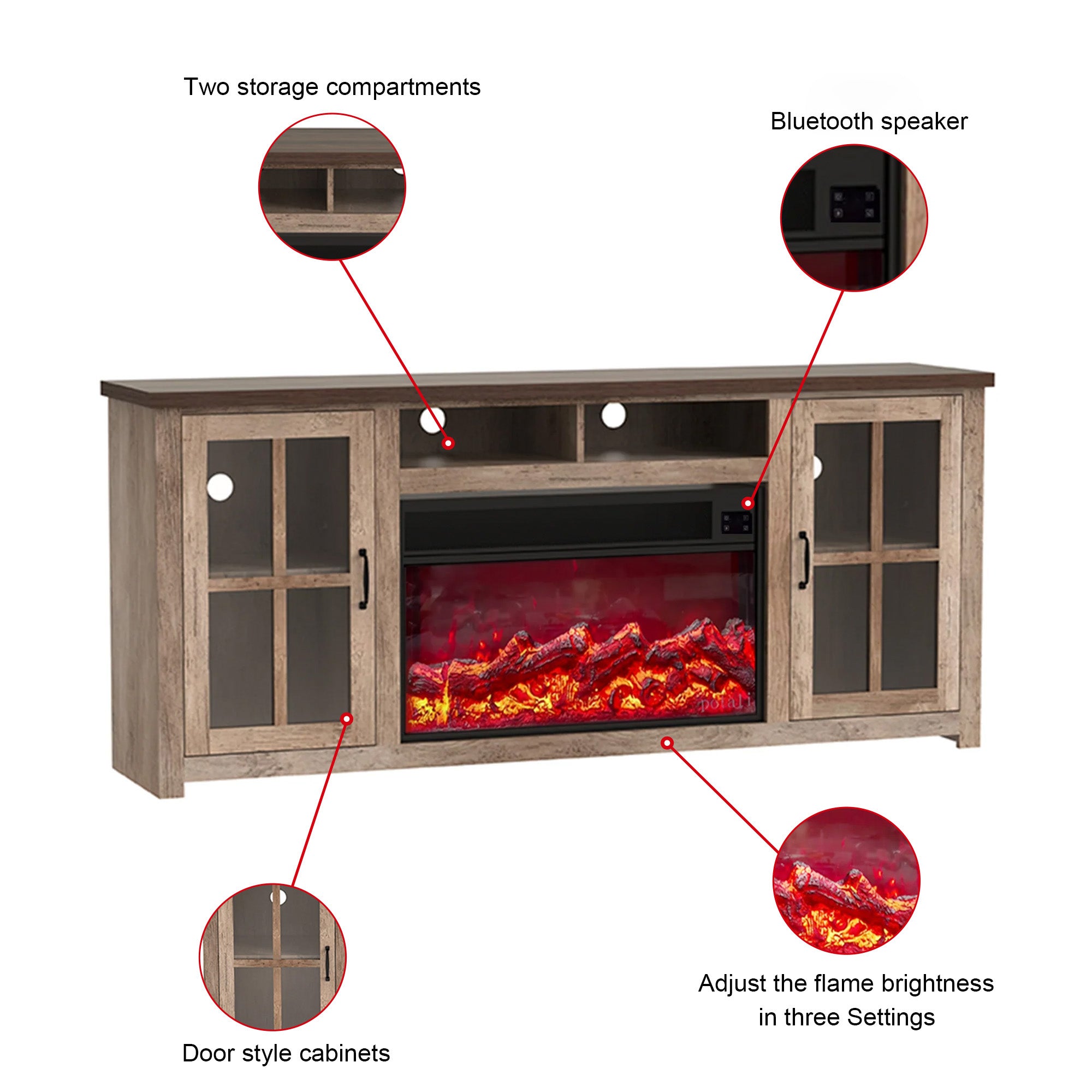 Fully Assembled 72" TV stand with an electronic fireplace (HZ03)