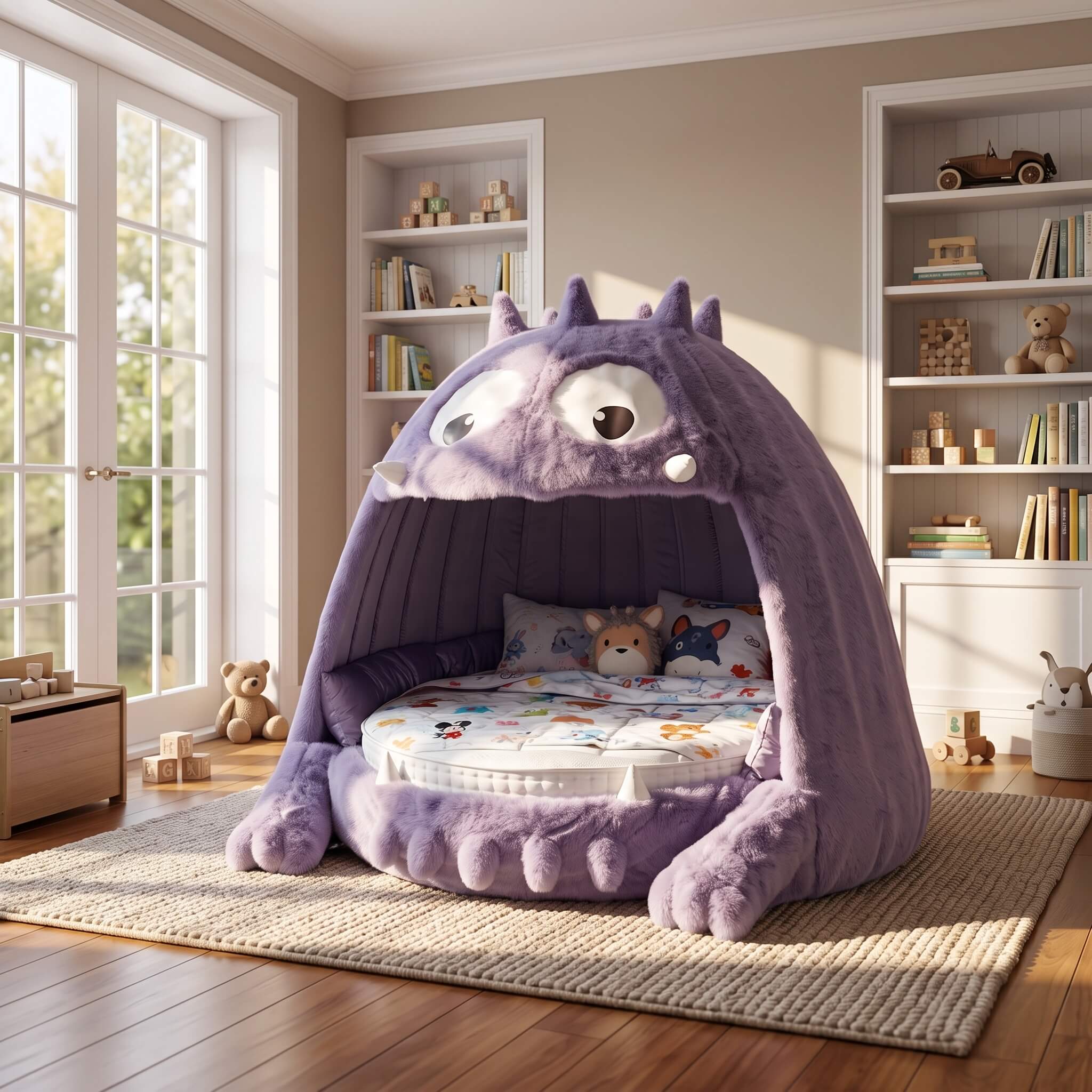 Monster Gobbler's Bed – Whimsical Purple Kids Novelty Bed