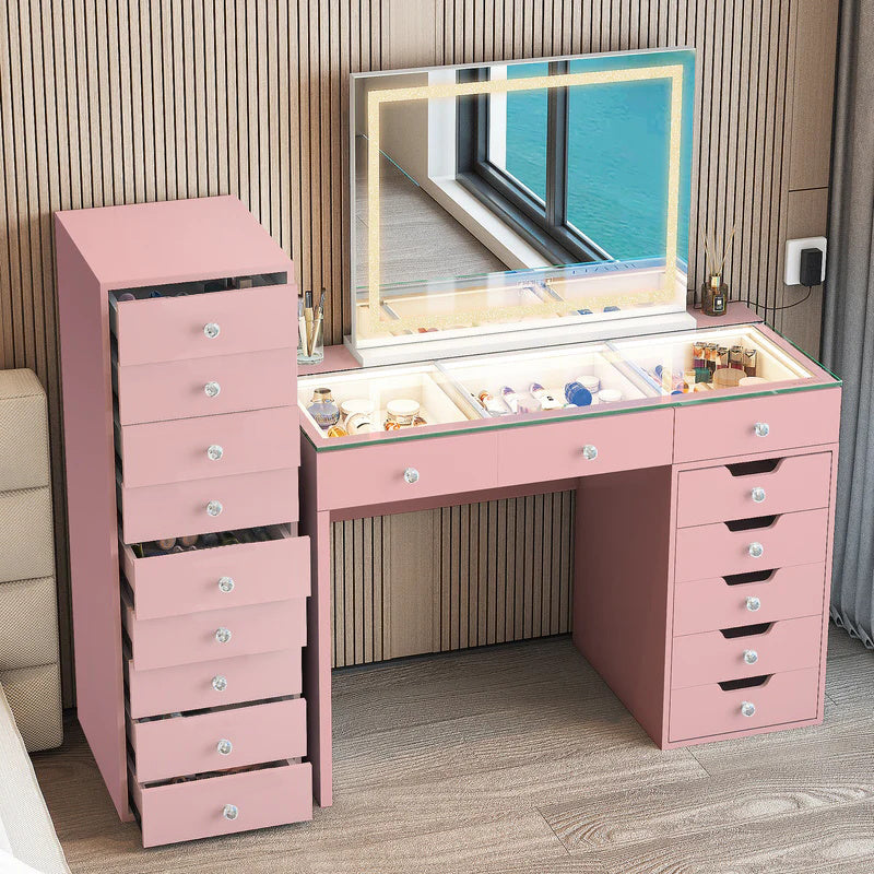 VANITII 9-Drawer Makeup Vanity Storage Unit-Pink