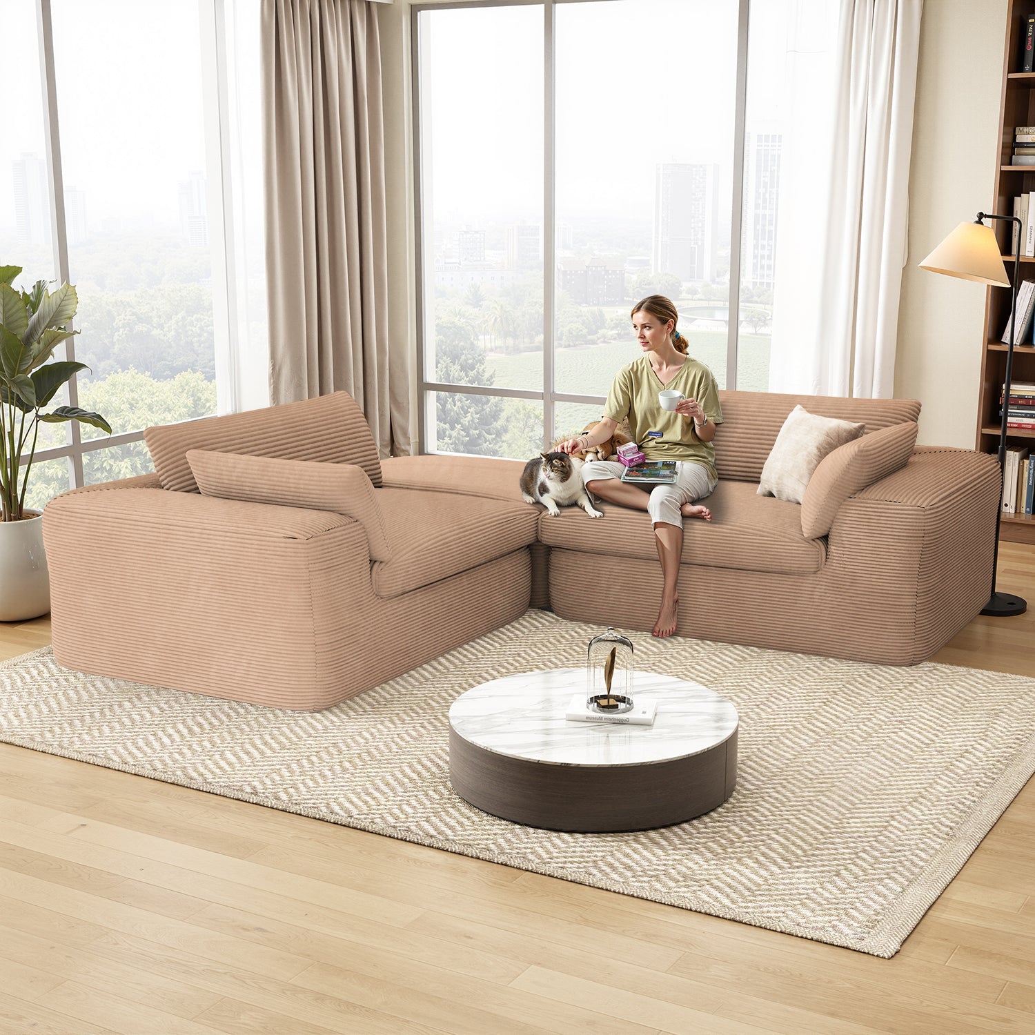 L shape Modular Sectional Sofa, Compressed Sectional Sofa, Compressed Sofa Couch Space-Efficient Design-Camel