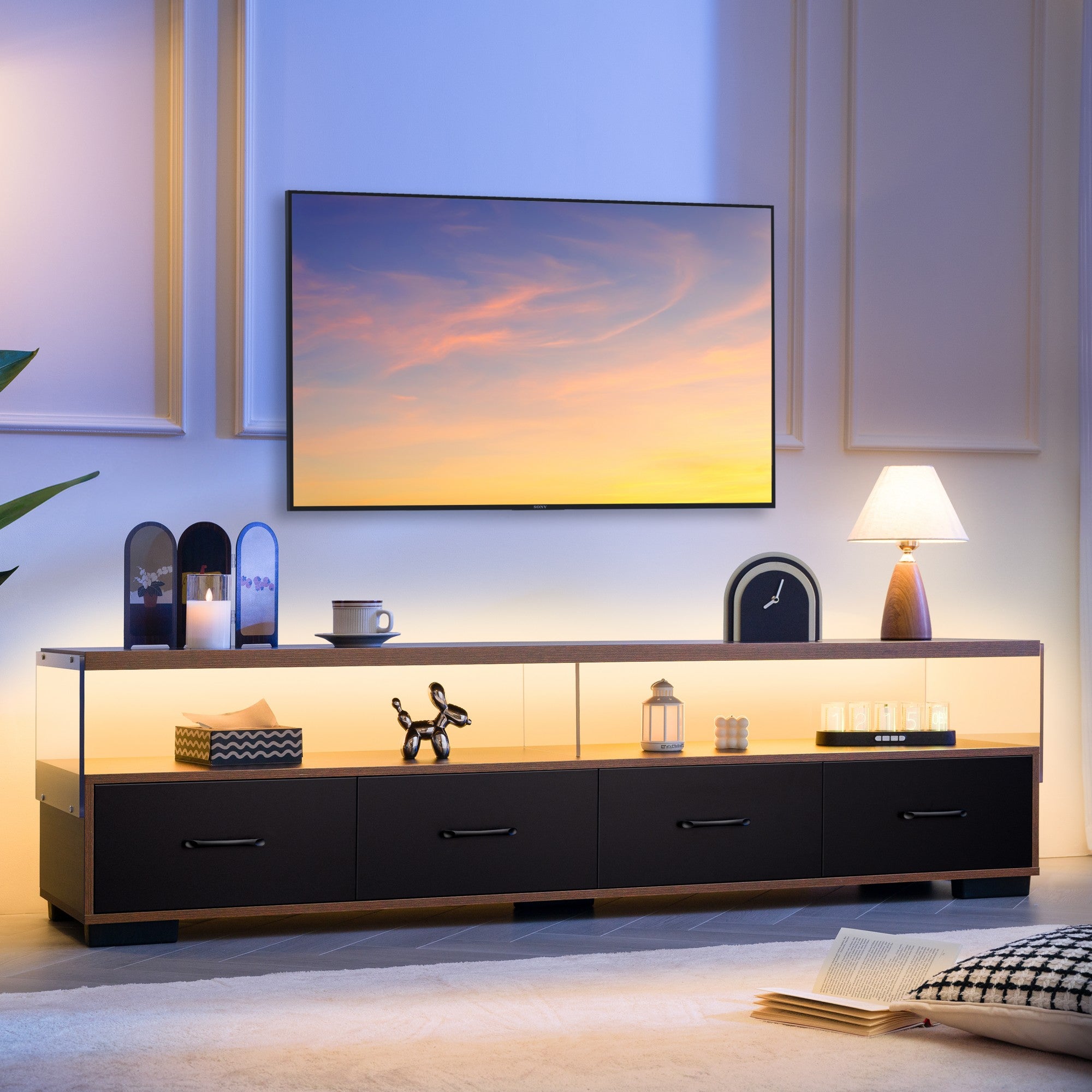 4-Drawer TV Stand for TV's up to 80" Flat Screen Cabinet Door Living Room Storage Entertainment Center