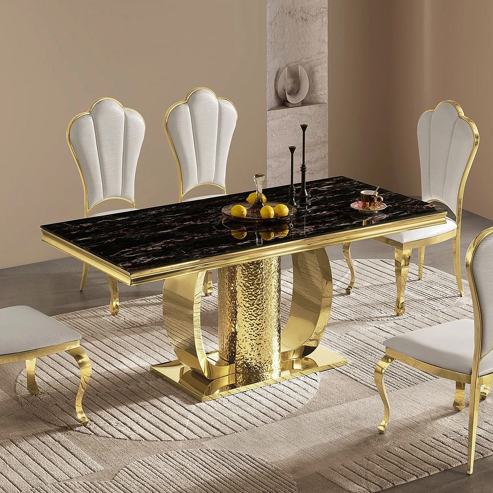 Fashion Stainless Steel & Tempered Glass Dining Table