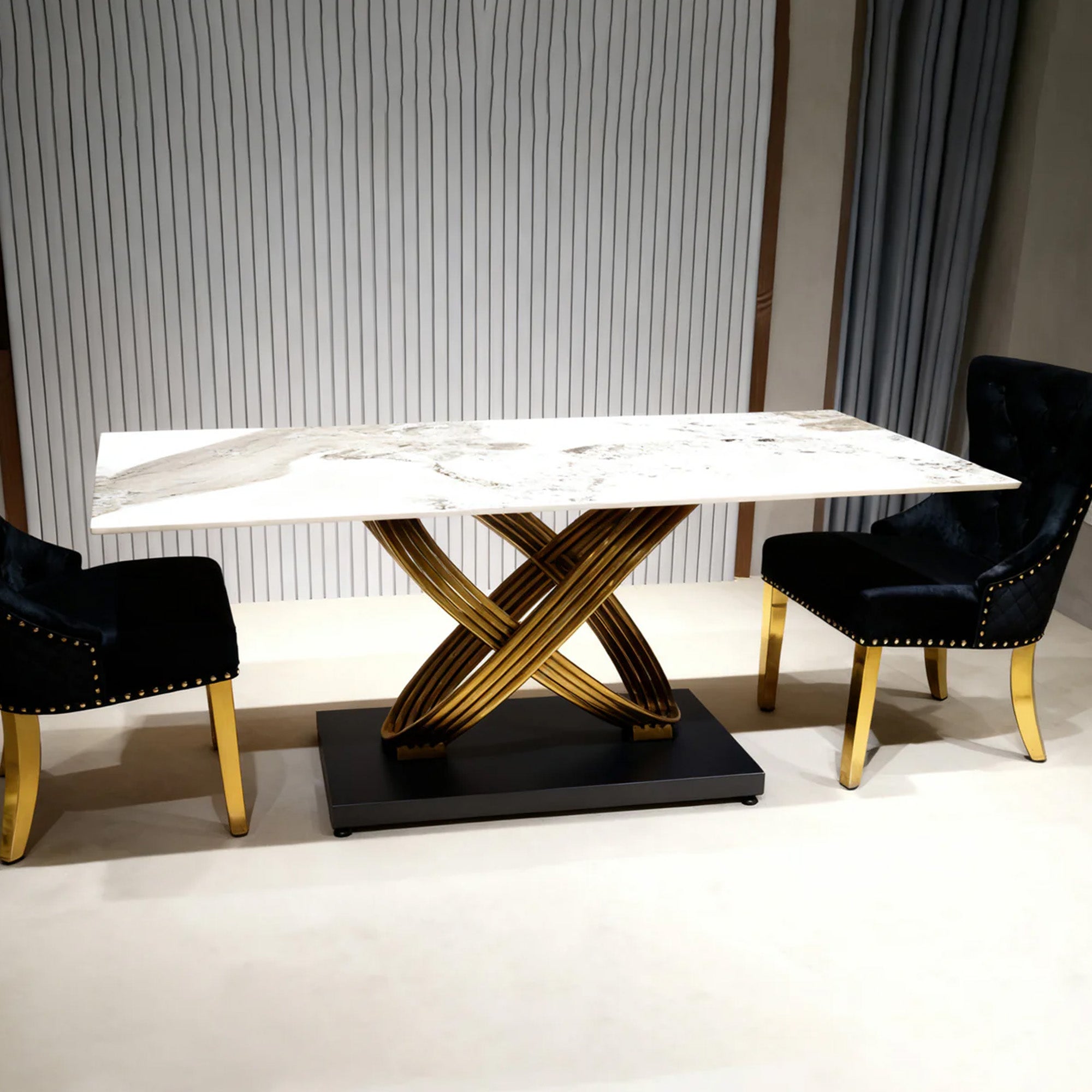 Gold Stainless Steel Dining Table with ceramic Tabletop(PX-04)