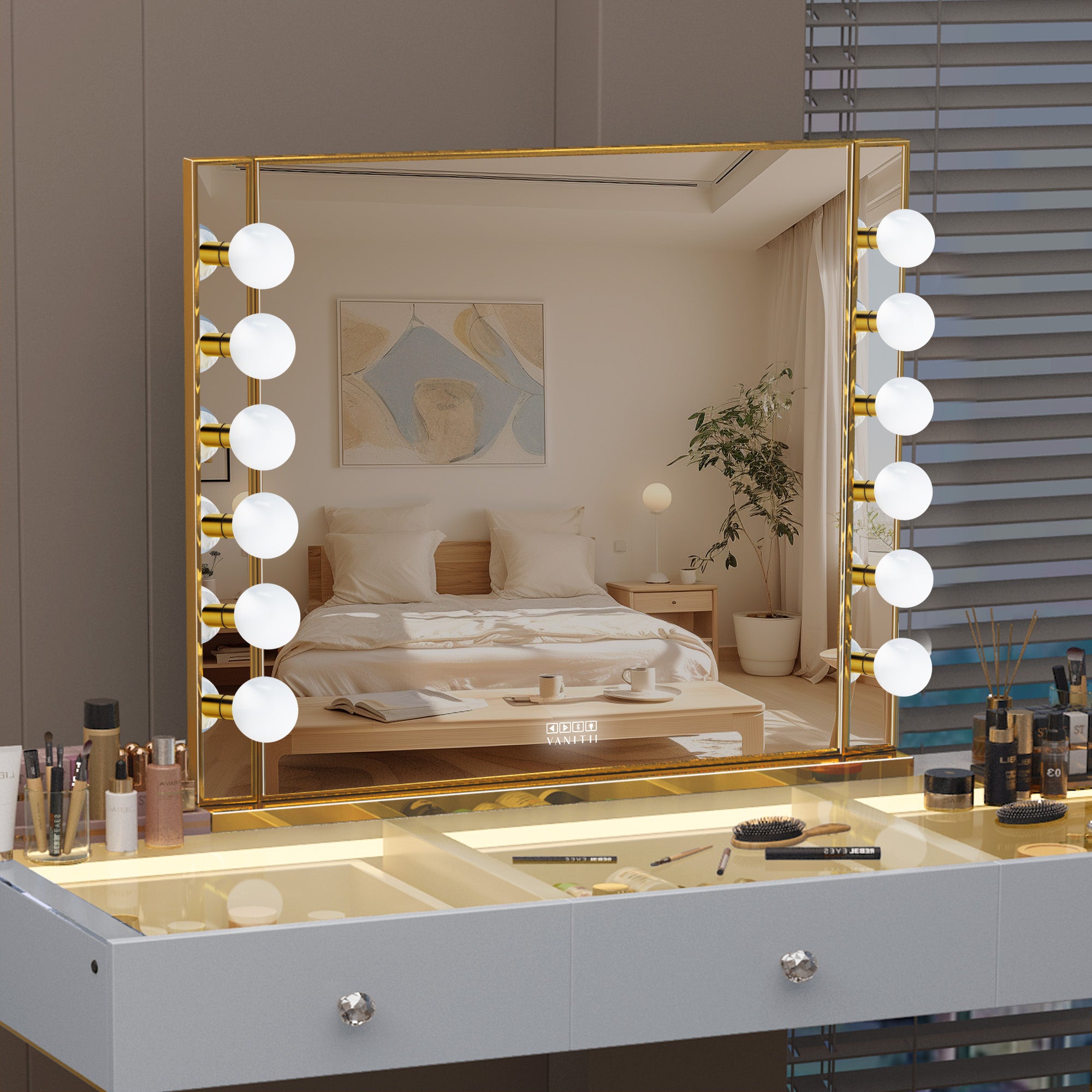 VANITII Chanel Gold Hollywood Vanity Mirror - 12 Dimmable LED Bulbs