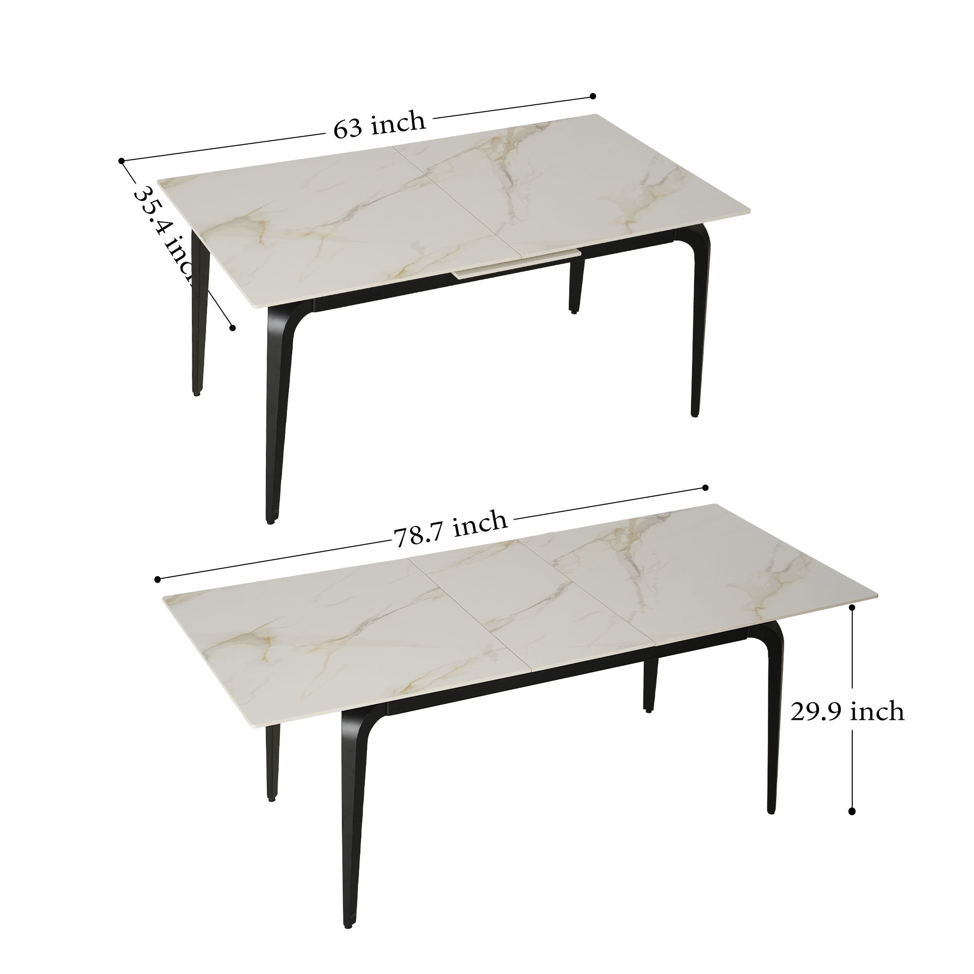63″-79″ Extendable Sintered Stone Dining Table with Pedestal Base
