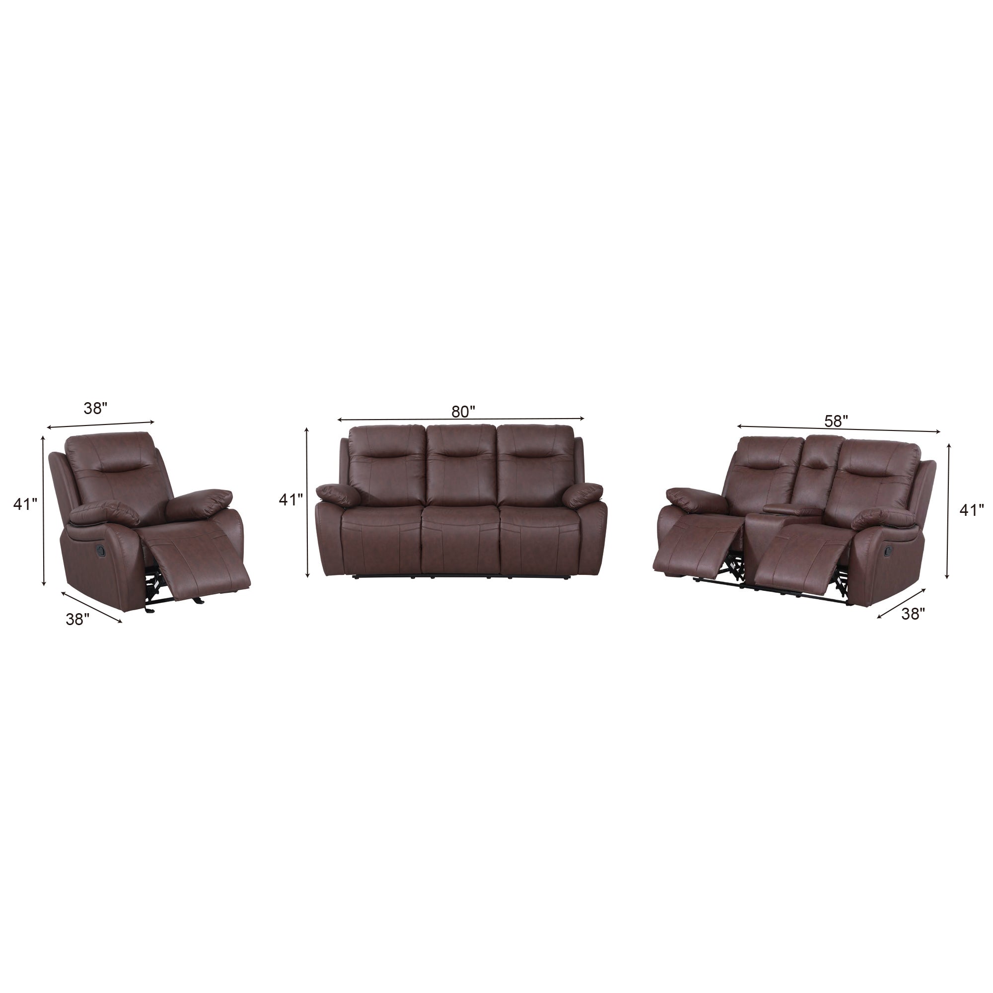 Manual Recliner Sofa & Loveseat & Chair MR2537W Brown