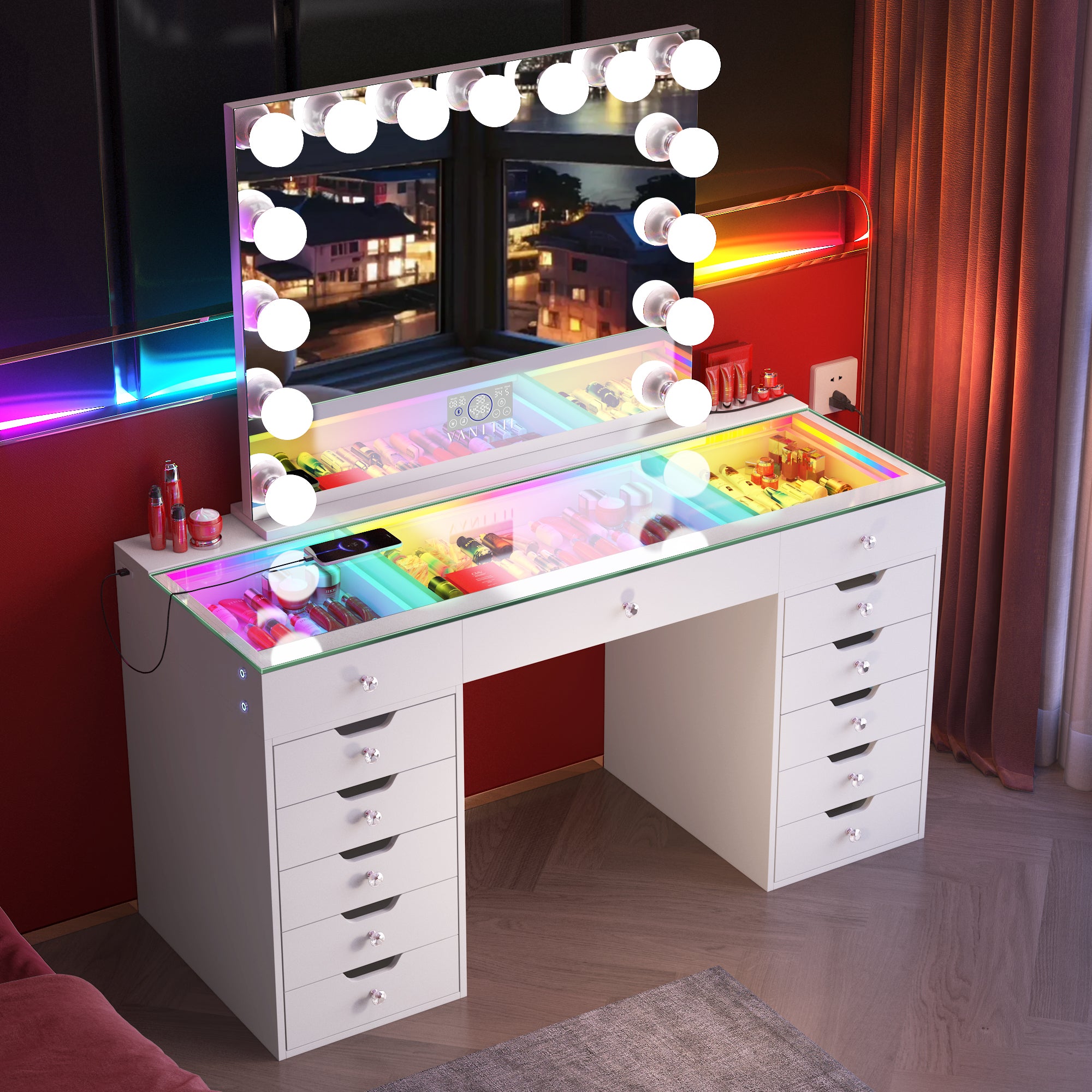 VANITII Eva-RGB Vanity Desk Pro - 13 Storage Drawers