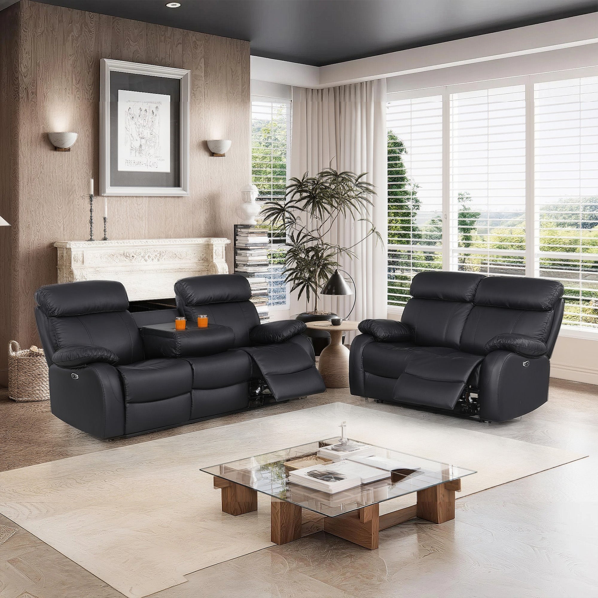 Power Recliner Sofa & Loveseat MR2041W Black