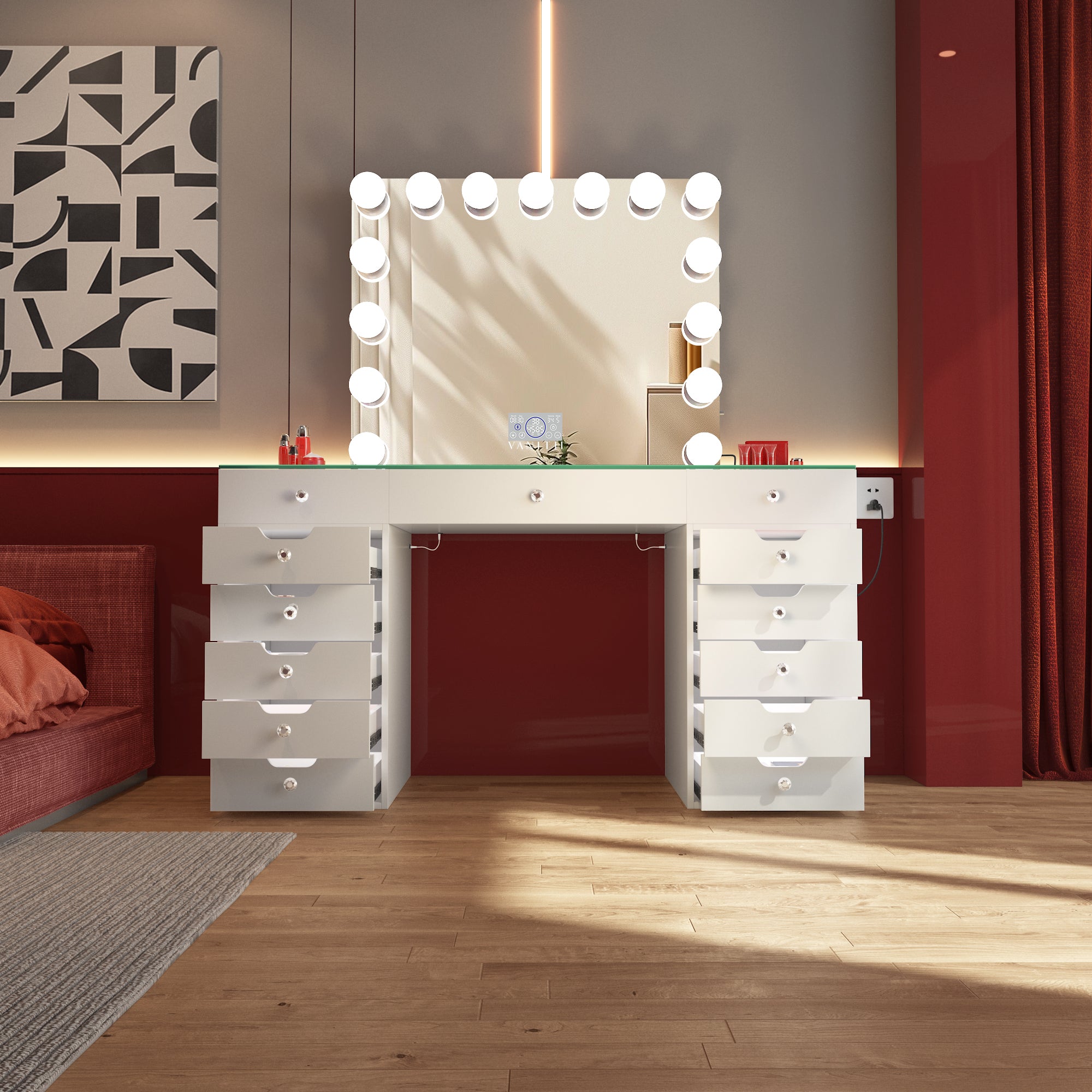 VANITII Eva Vanity Desk  - 13 Storage Drawers with Full Light