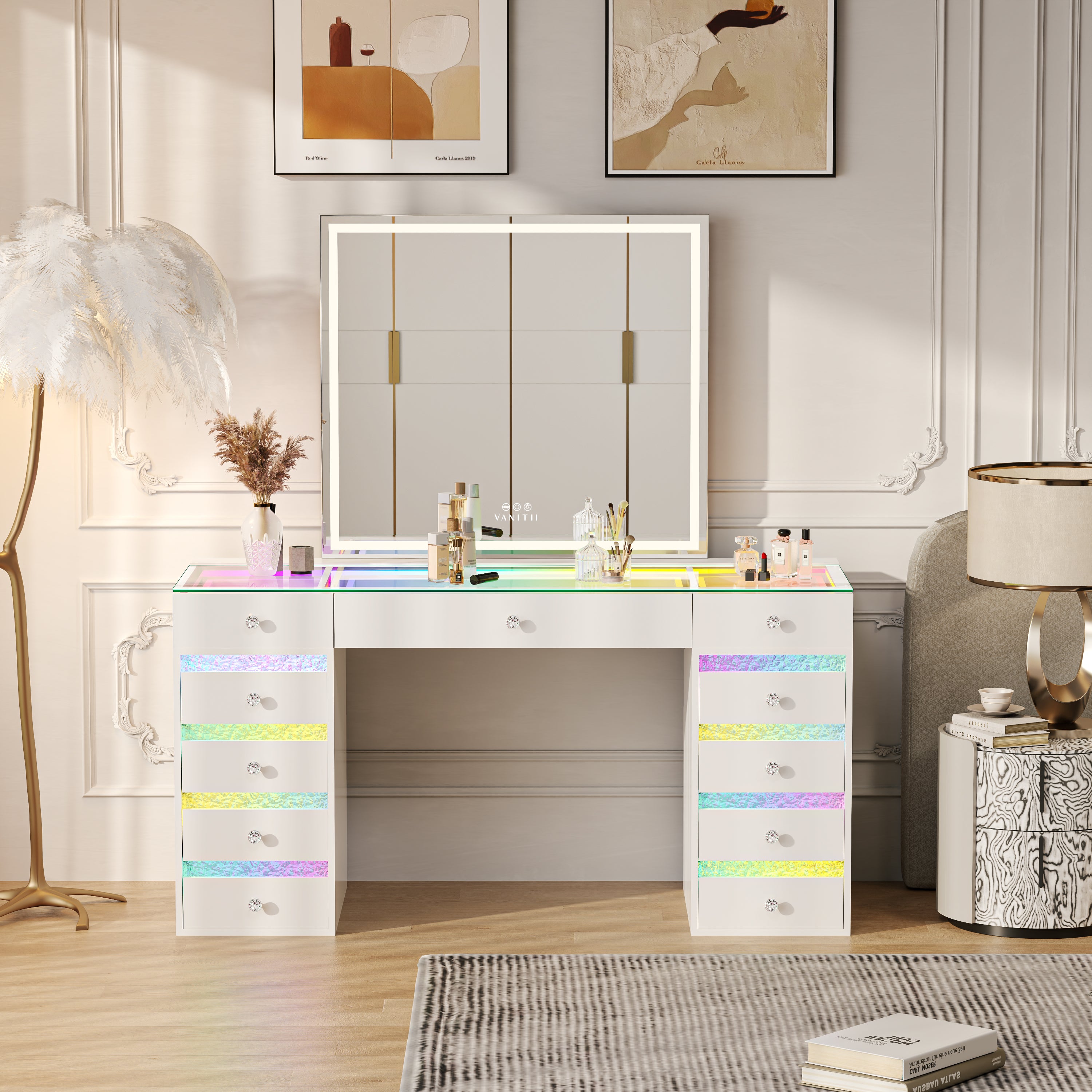 VANITII Luna Vanity RGB Table Set With Bluetooth Speaker & Hana Mirror - Vanities & Desks by VANITII in Santa Maria, CA